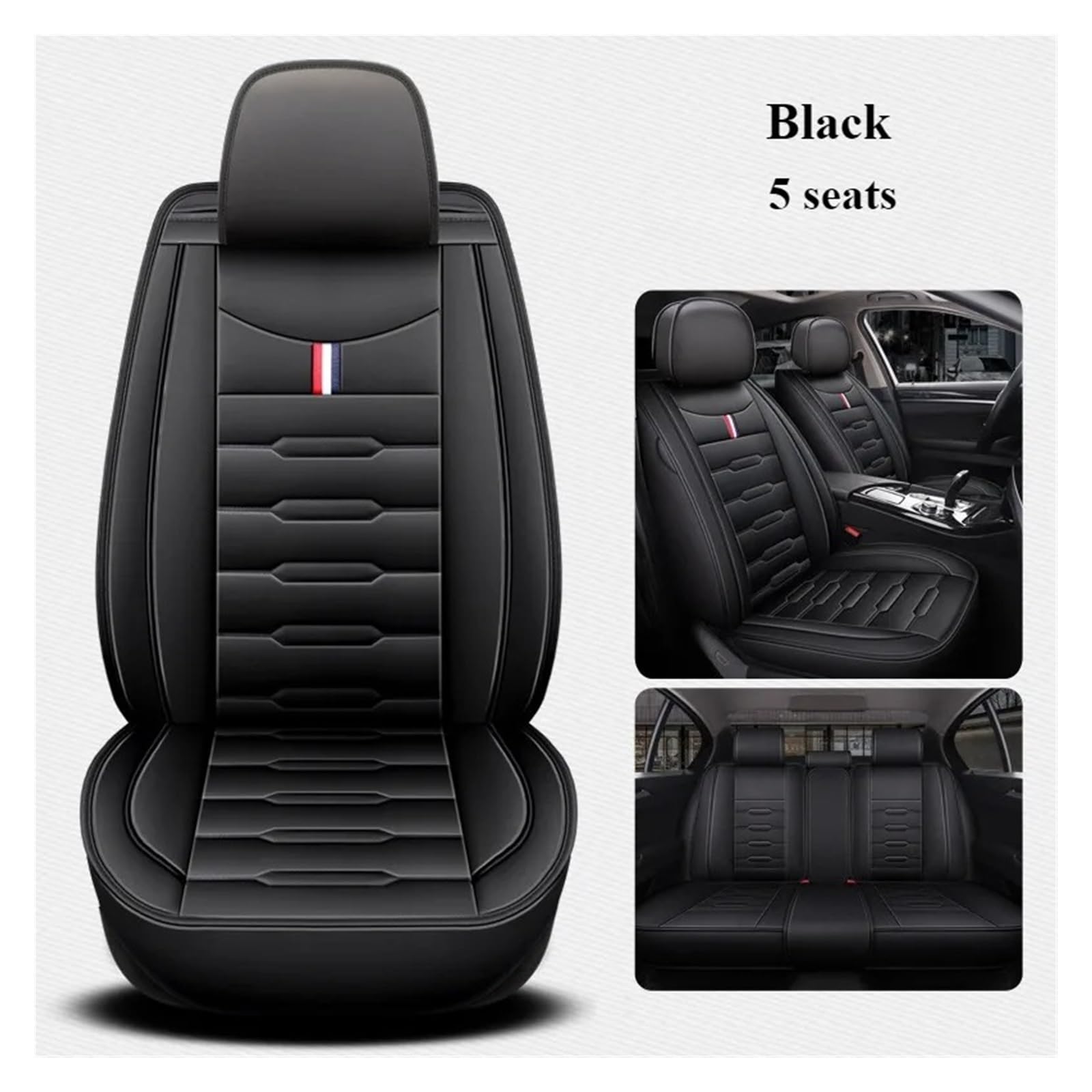 Sitzbezügesets 5-Sitzer-Universal-Autositzbezug Aus PU-Leder Komplettes Autokissen Schutzhülle Rutschfest Langlebig Für Alle Jahreszeiten Autositzbezüge(Schwarz)