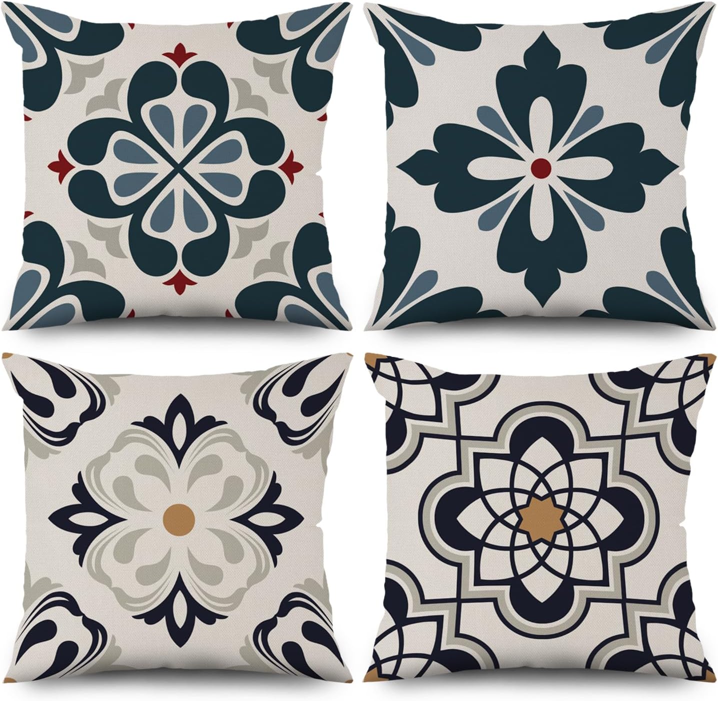 Set of 4 Boho Throw Pillow Covers 18x18 Inches Exotic Mandala Flower Floral Abstract Decorative Pillow Cases Square Pillowcases for Home Bedroom Sofa Outdoor Patio