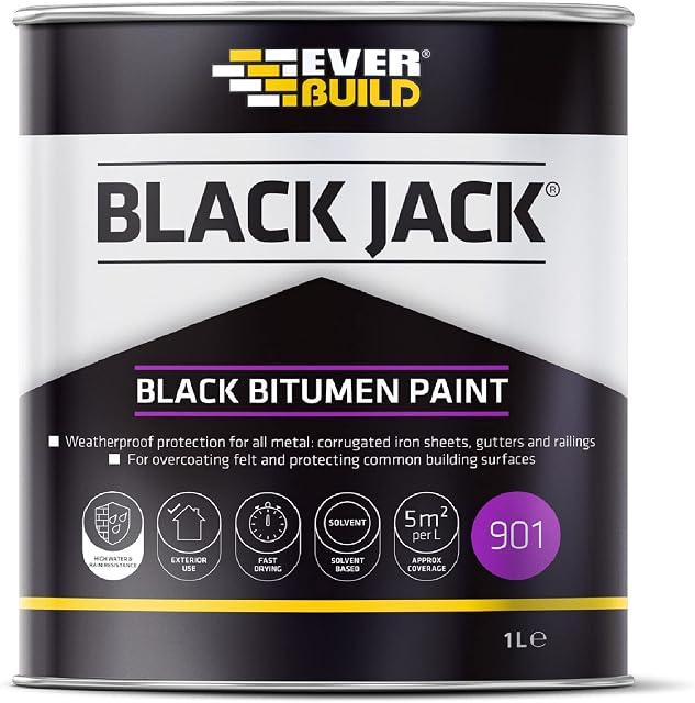 Everbuild Black Jack 901 Bitumen Paint, Black, 1 Litre