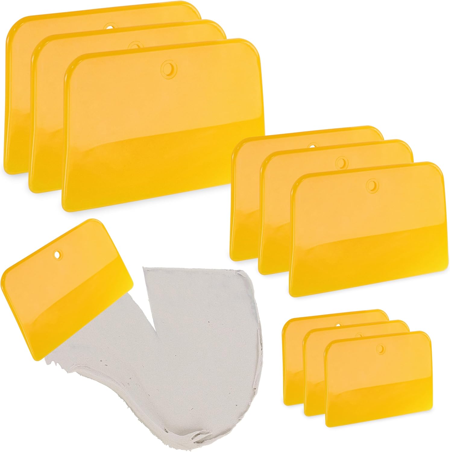 ABN Automotive Body Filler Spreader - 3 Sizes - 9pc Reusable Plastic Puddy Scraper Set for Fillers, Putties, and Paint