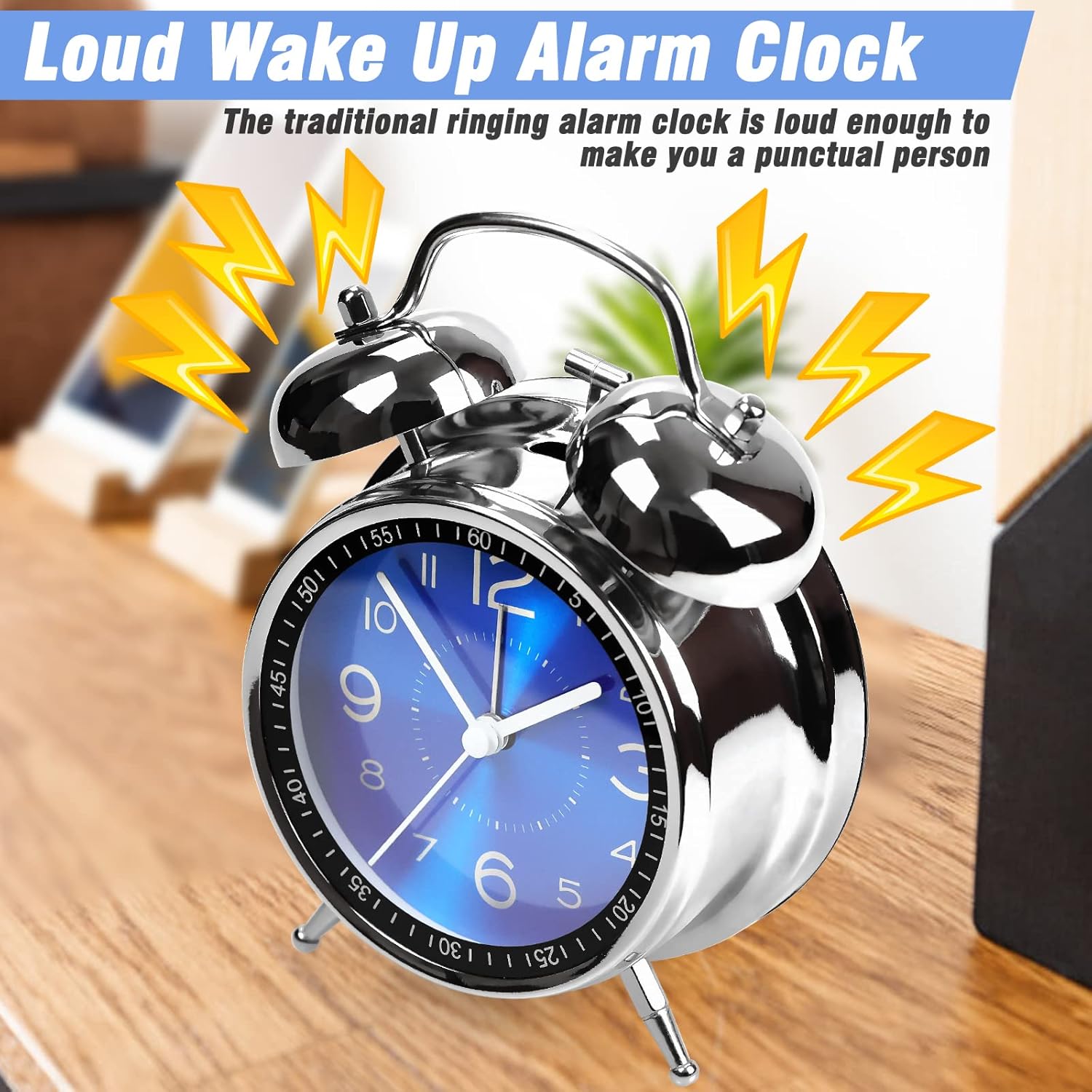 AYRELY Super Loud Alarm Clock for Heavy Sleepers,Twin Bell Retro 4 Inch Silent Non-Ticking Quartz with Backlight, Metal dial, Alarm Clocks for Bedrooms Bedside (Blue)