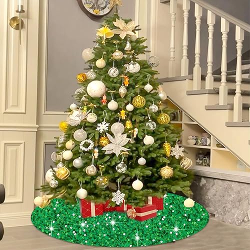 Miniatura 34 de Falda negra para árbol de Navidad de 46 pulgadas, falda de árbol de lentejuelas de terciopelo para árboles grandes, falda de árbol de Navidad