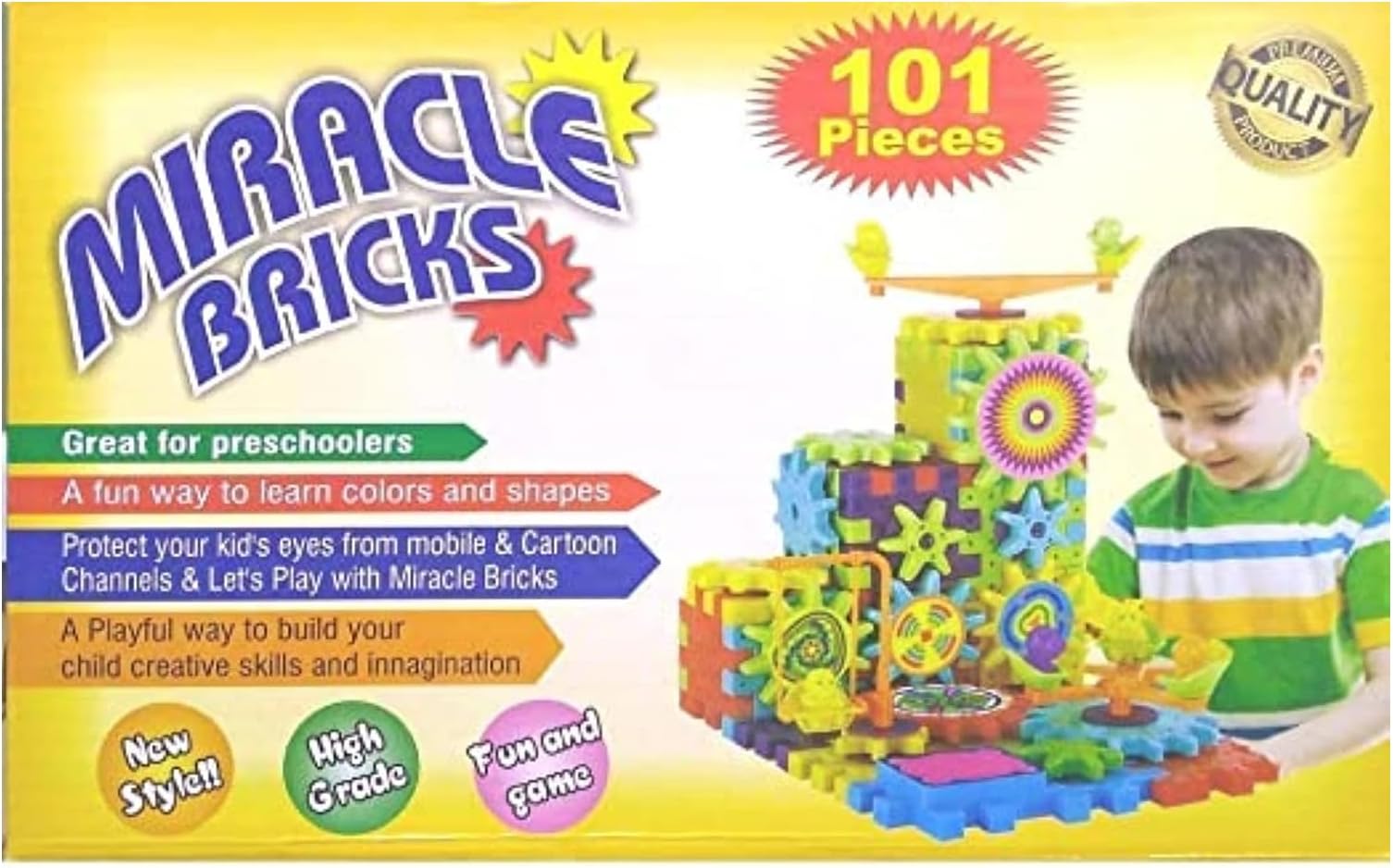 HARDIK TOYS miracle bricks interlocking learning blocks motorized spinning gear building toy set- (Multicolor) 101 piece (101 pieces)