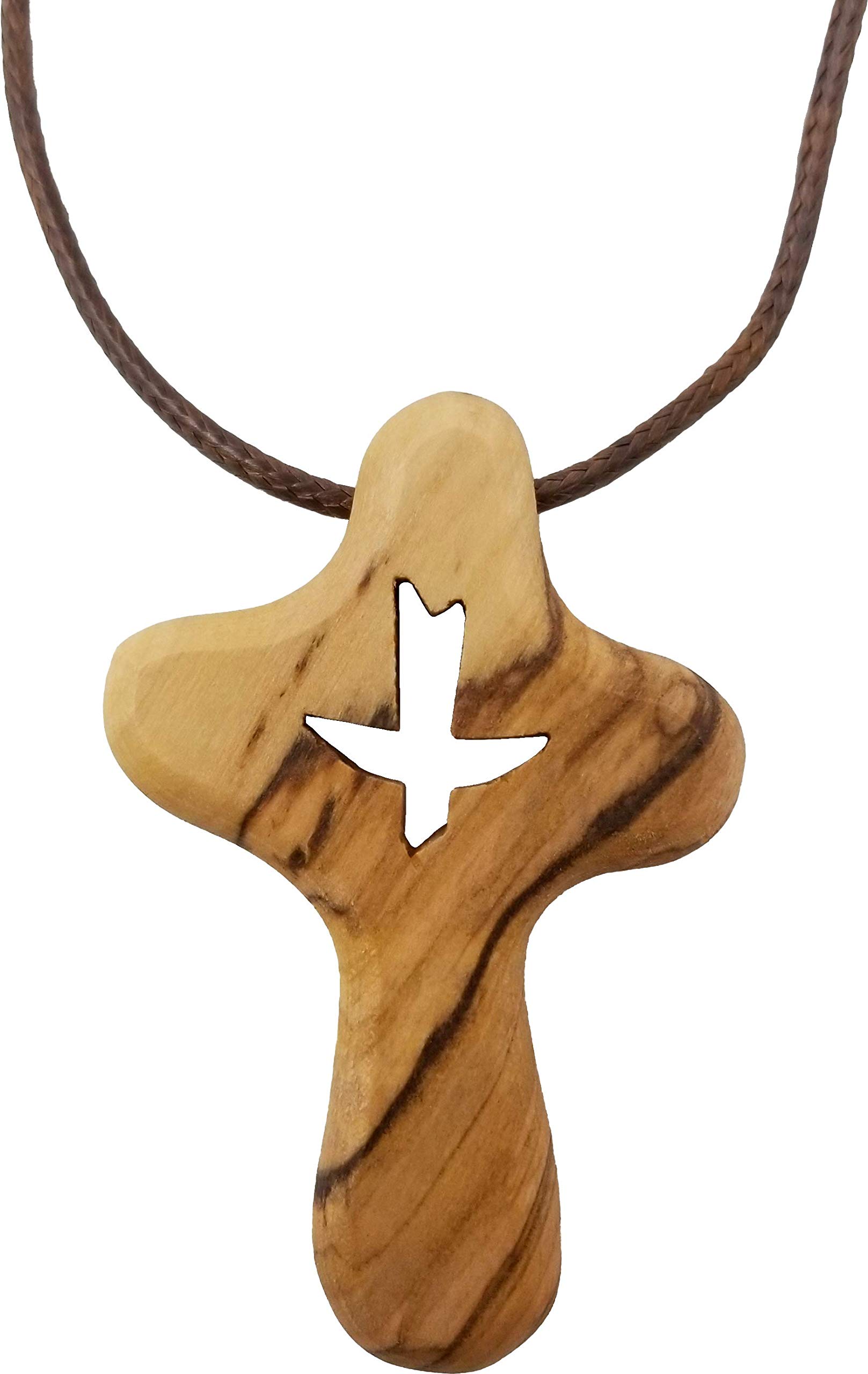 Holy Spirit Dove Comfort Cross, Wooden Cross Necklace for Men & Women, Certified Holy Land Olive Wood Orthodox Pendant Necklace from Bethlehem Israel