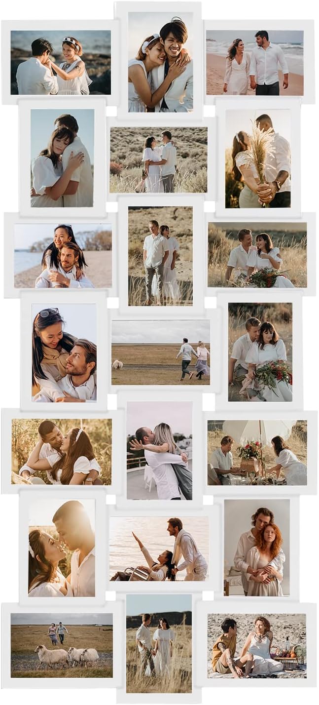 J.M.Deco Collage Picture Frames 21-Opening for Wall Decor, Reunion Friends Family Picture Frame Set, 4x6 Photo Frames Collage for Living Room Bedroom, White