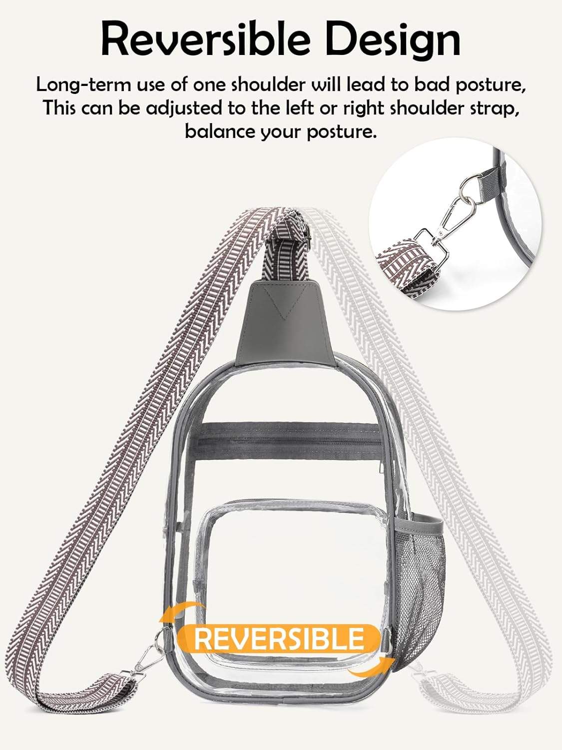 Clear Bag for Stadium Events, Clear Purses For Women Men, Transparent Crossbody Bag, See Through Large Sling Backpack - Image 7