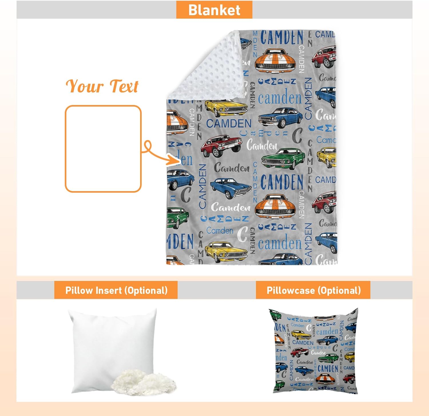 Dyoart Personalized Baby Car Blankets with Name - Receiving Swaddle Blanket with Double Layer Dotted Backing Suitable for Baby Kids Teen Boys Girls Gift(30"x40")