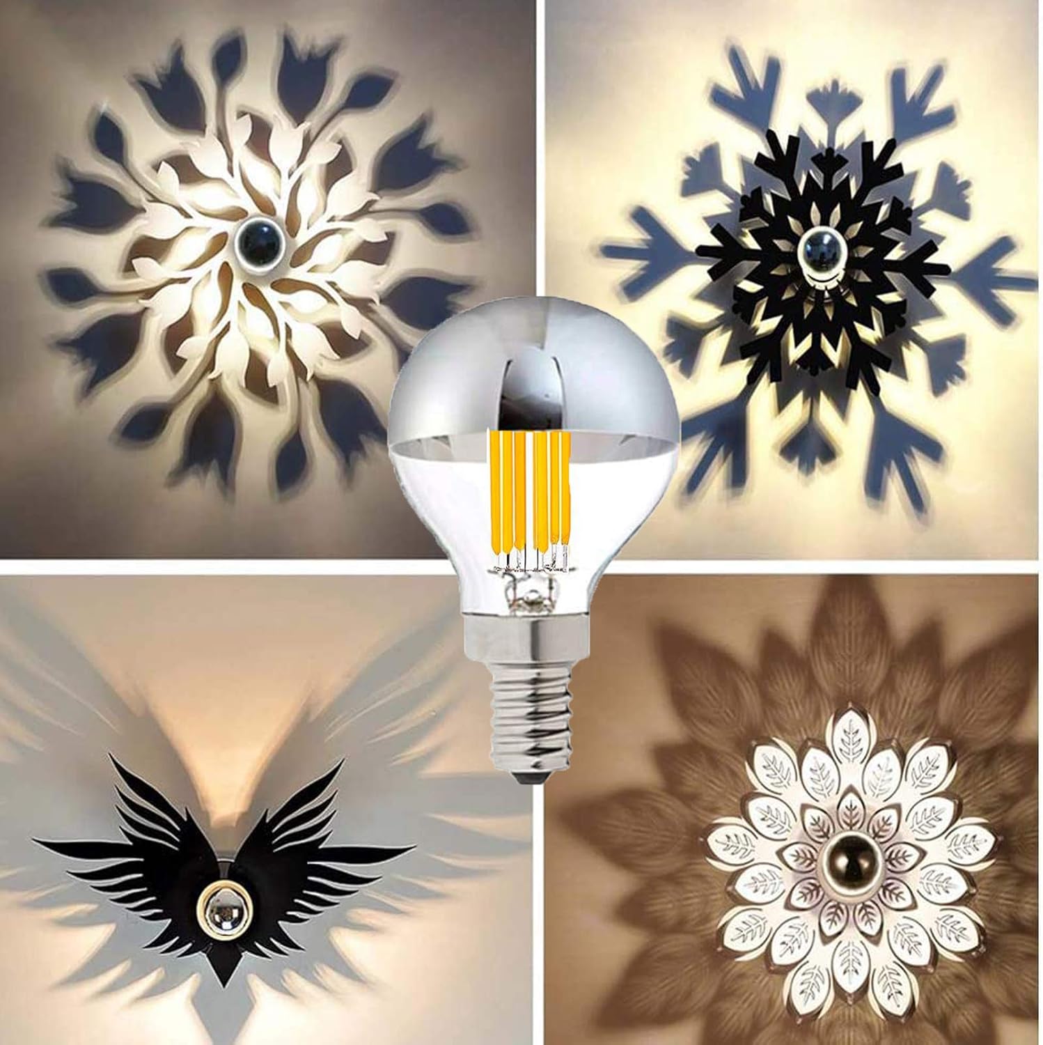 Lxcom Lighting Half Chrome Light Bulb 6W G45 G14 Dimmable Silver Tipped Mirror Vintage Edison Bulb 60W Equivalent Warm White 2700K E14 Base Half Silver Reflected Decorative Globe Filament Light,4 Pack