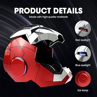 Iron Hero MK 5 1:1 Wearable Helmet-Silver Mask for Man-with Voice&Touch & Remote Control, LED Eyes & Realistic Sound Effects-Cosplay & Collectible Gift for Adults and Teens
