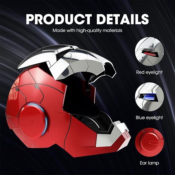 Iron Hero MK 5 1:1 Wearable Helmet-Silver Mask for Man-with Voice&Touch & Remote Control, LED Eyes & Realistic Sound Effects-Cosplay & Collectible Gift for Adults and Teens