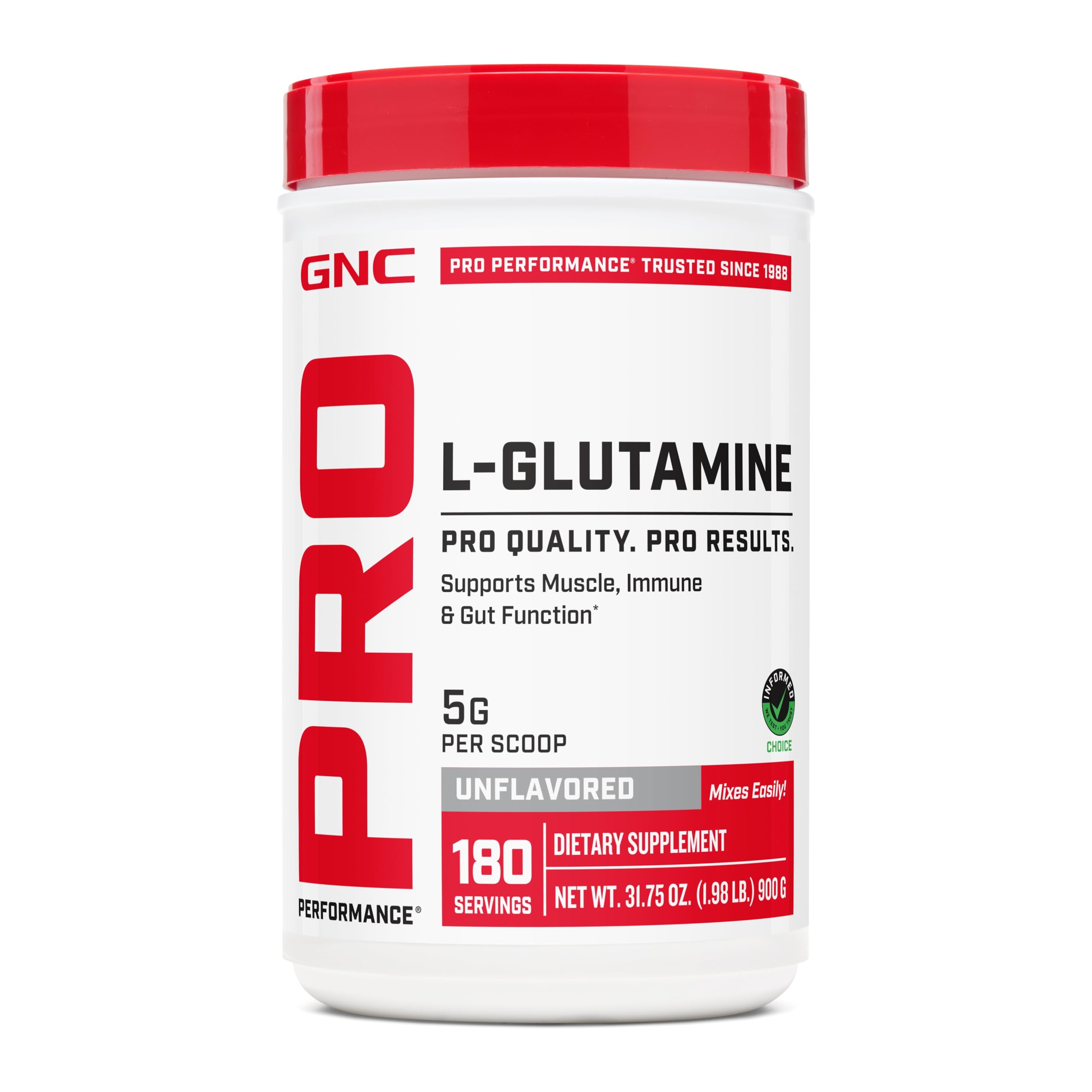 GNC Pro Performance L-Glutamine 5000mg, Unflavored, 32 oz, 181 Servings