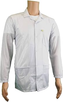 ESD Jacket, 90% Polyester, 10% Carbon, Snap Cuff, Reliable Panel-to-Panel Continuity, Good for 100 Washes, White, Extra Large