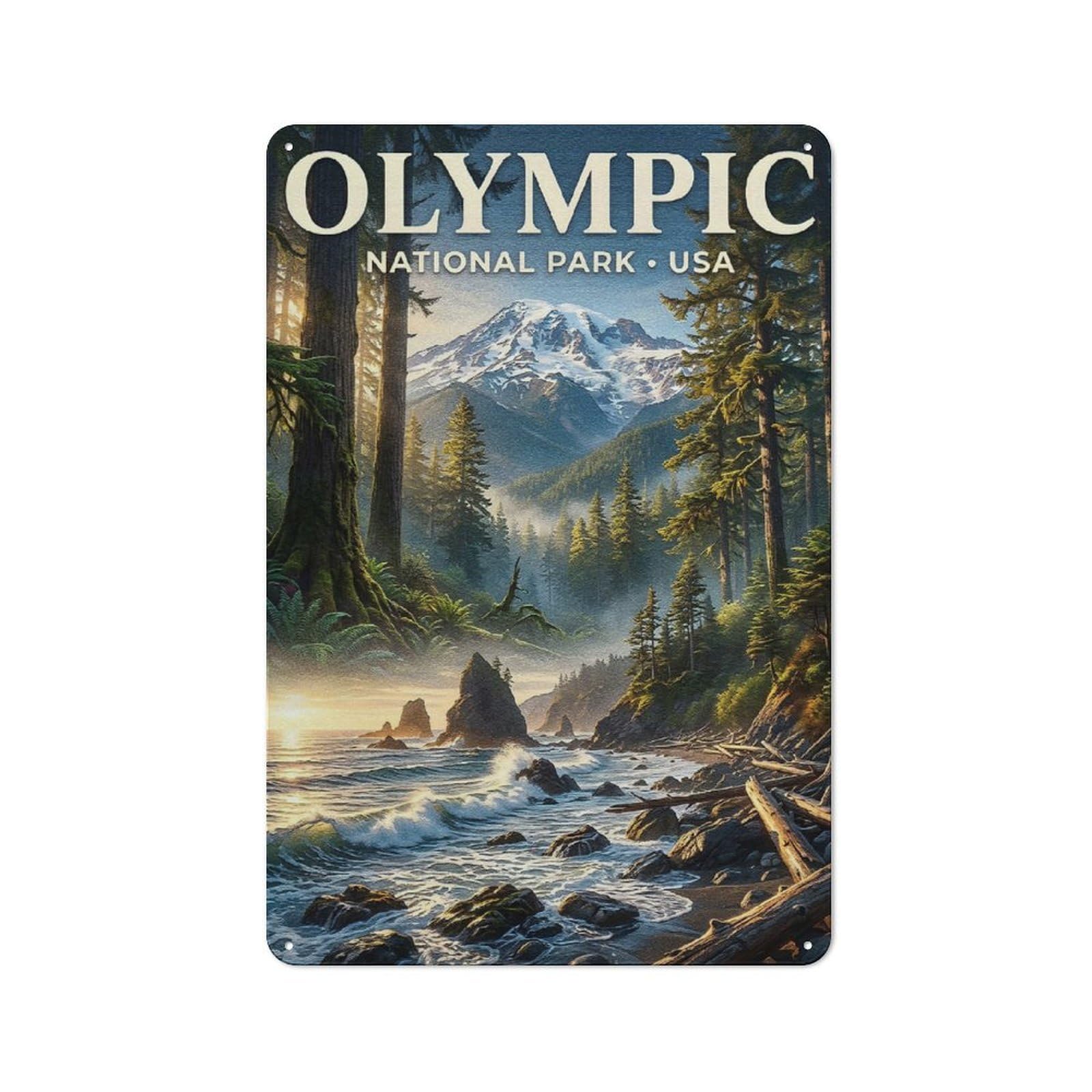Junmoney Style-5 Olympic National Park Landscape Art Rustic Printed Metal Sign 30X20cm For Garage Or Workshop, For Garage, Workshop And Man Cave Decoration