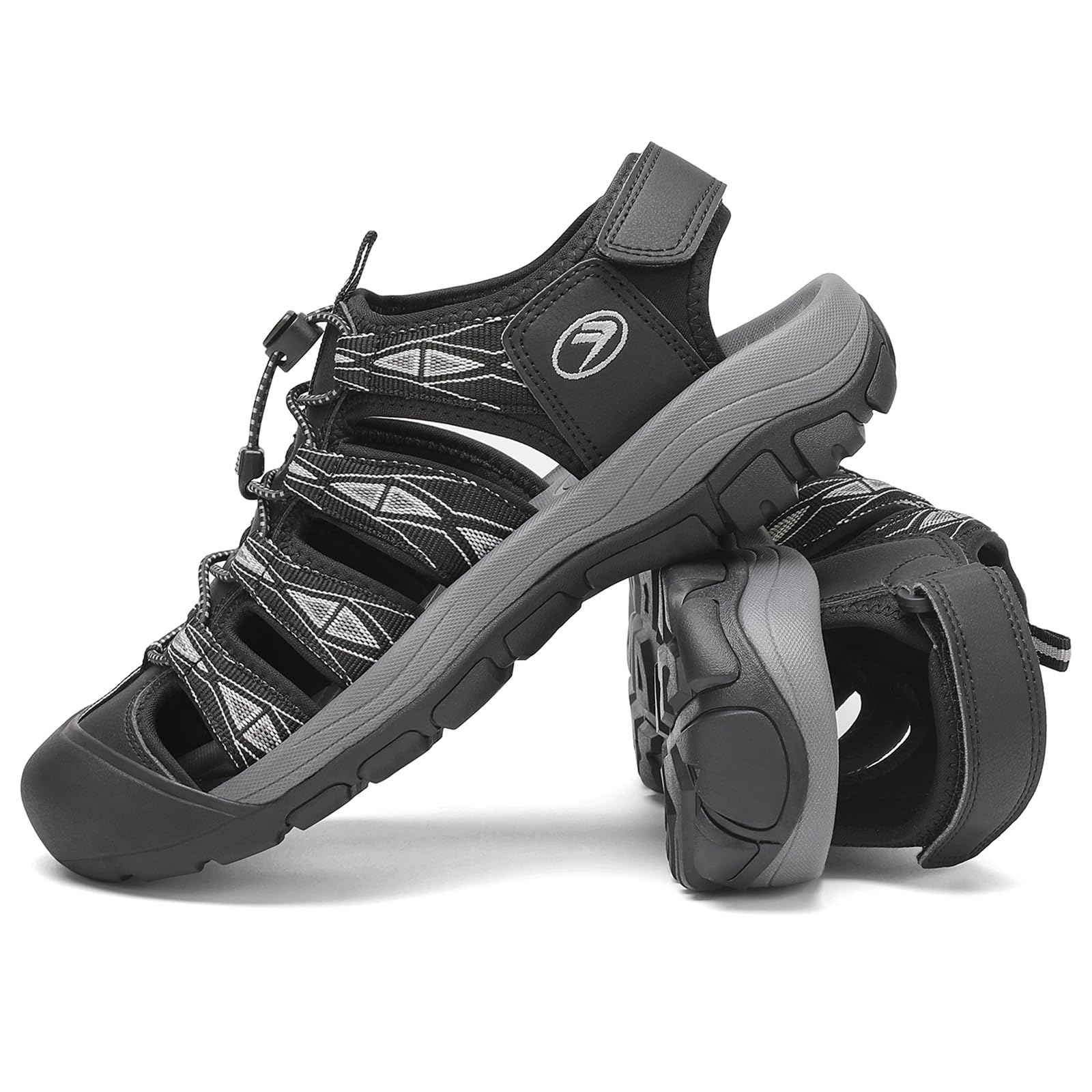 FLARUT Sandali Uomo Estivi all'aperto da Trekking Sportivi Punta Chiusa Scarpe Spiaggia Corsa Casual(Nero Bianco,45)