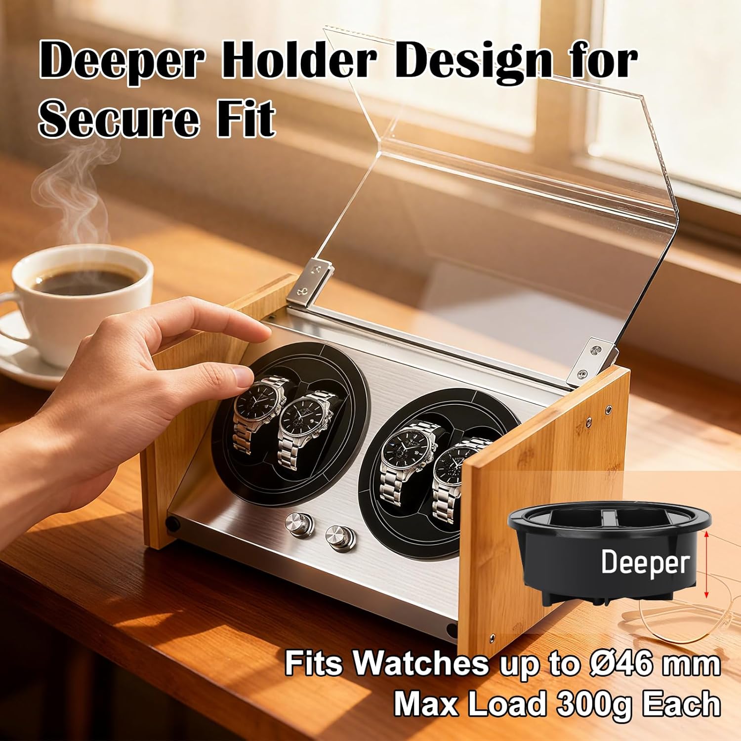 Watch Winder Smith Handcrafted Bamboo Watch Winder for Luxury Automatic Watches, Quiet Japanese Motors, Space-Saving 2-Watch and 4-Watch Capacity Turner Case