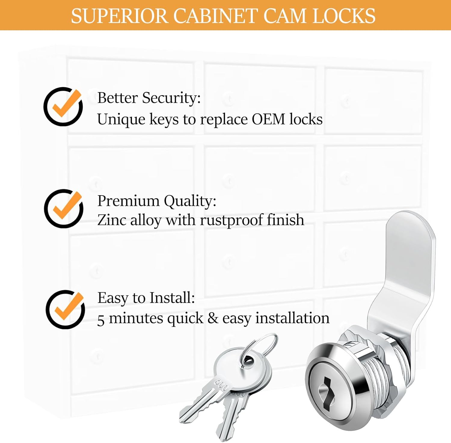 5/8 Cam Locks - 5/8 Diameter Cam Lock Keyed Alike Cabinet Locks Secure Files Drawers Mailbox RV Cylinder Replacement Lock Set, Camper Door Tool Box, Zinc Alloy(12 Pack)