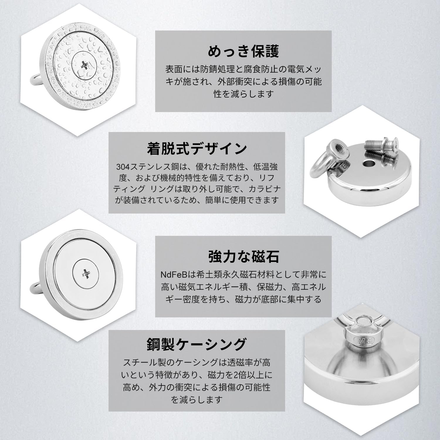 ステンレス 滑車とフックセット A 超強力 マグネット 磁石 (A