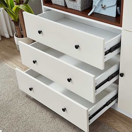 Miniatura 8 de ModMakers Armario de madera de 74.2 pulgadas de alto, 2 puertas y 2 cajones, armario de armario moderno y alto de color blanco independiente con