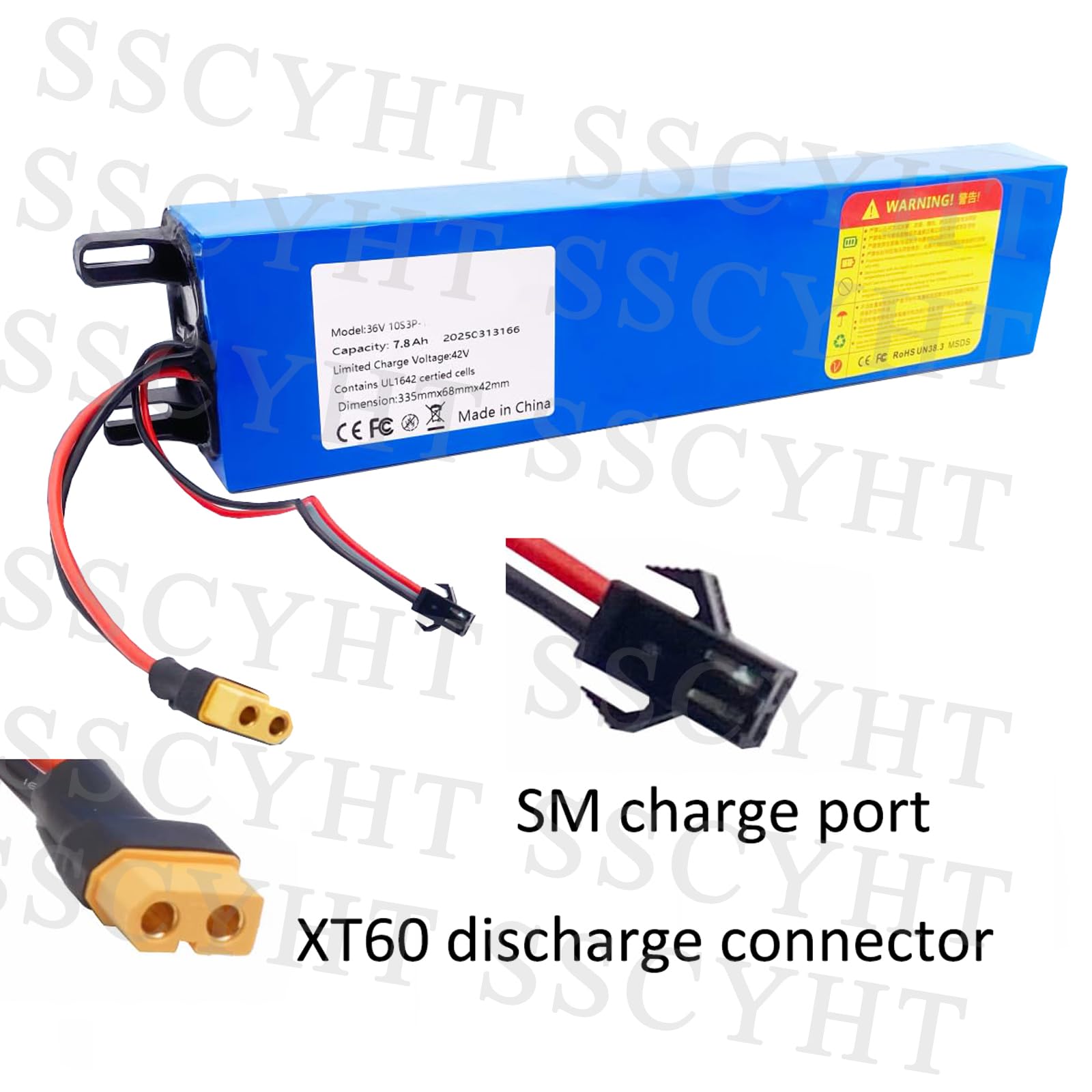 Batteria Litio Interna 36V 7,8Ah 7800mAh per Monopattino Elettrico | Batteria sostitutiva per monopattino pieghevole, kit di riserva, connettore SM+XT60, rivestimento in PVC blu
