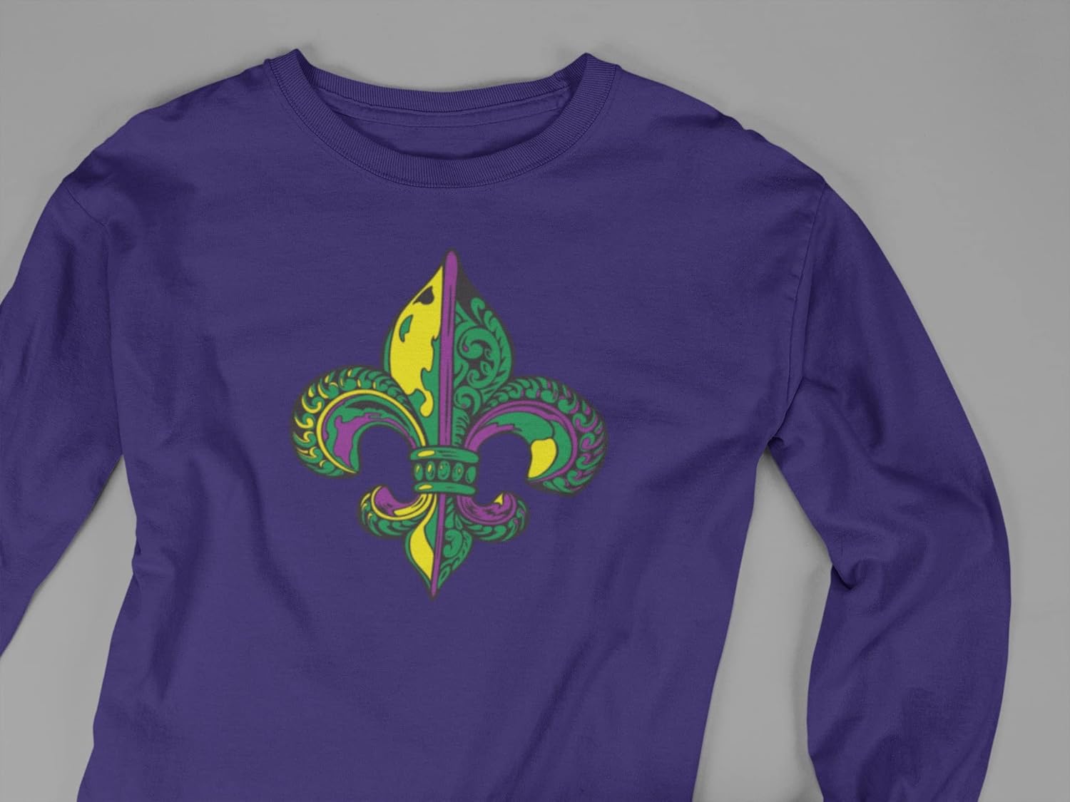 Mardi Gras Fleur De Lis Distressed Adult Long Sleeve T-Shirt - Image 5