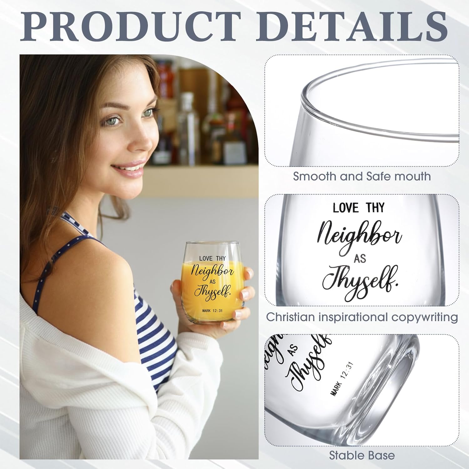 6 Sets Christian Funny Wine Glasses Gifts for Women 15 oz with Jesus Touched Wine Glass Mother's Day Christian Gift for Mom, Friend, Sister, Galentines, Friendship Birthday Present(Classic) - Image 4