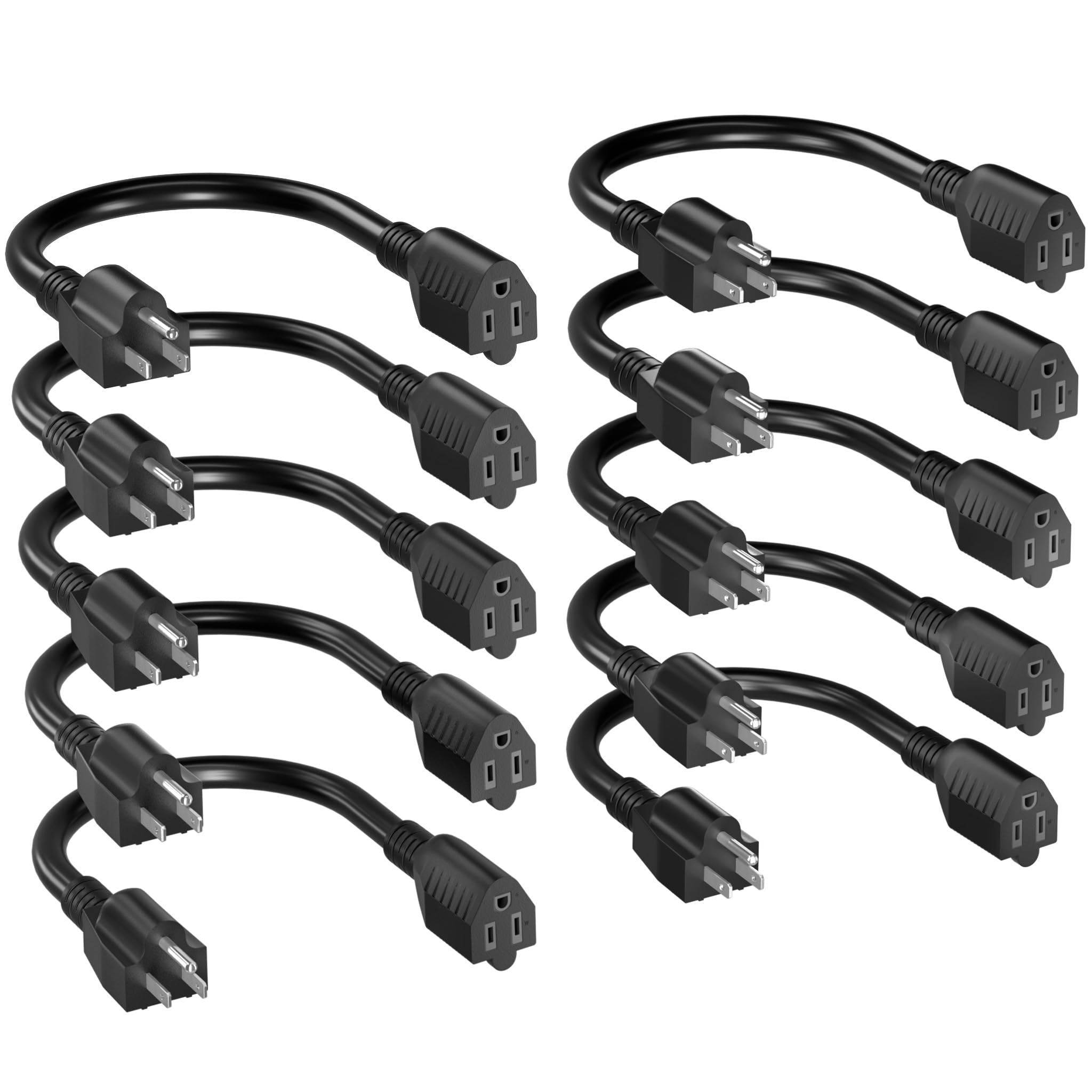 Skrizcable 16/3 Short Extension Cord 8In 10Pc, Black Extension Cord Indoor