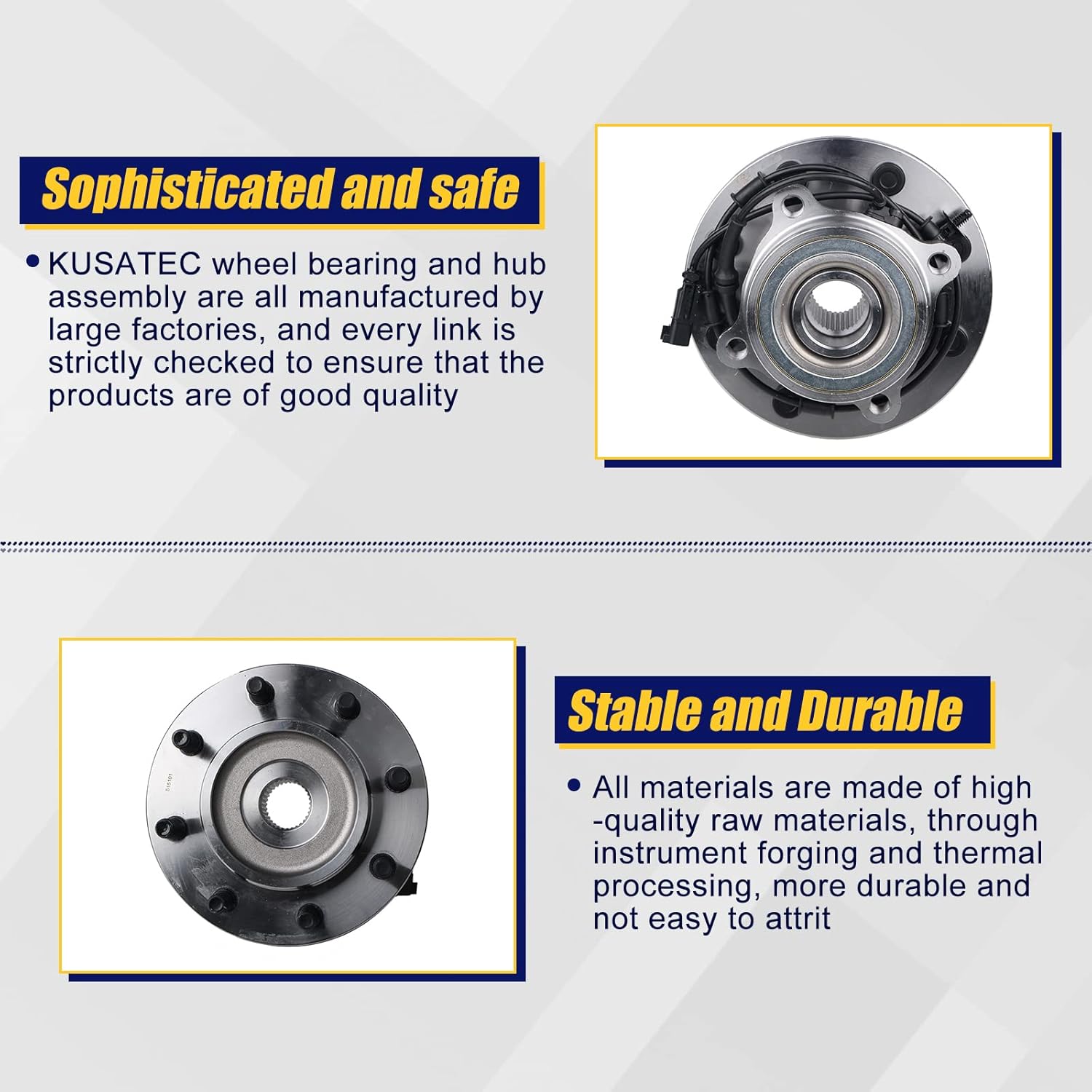KUSATEC 515101 Front Wheel Bearing and Hub Assembly Compatible with Dodge Ram 1500 2500 3500 2006 2007 2008, 8 Lug Bolts w/ABS