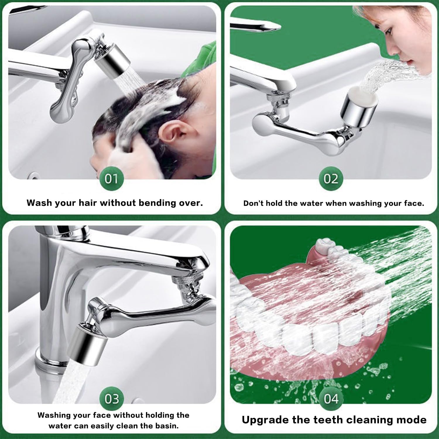Rotating faucet adapter, splash proof extension device, chrome plated splash proof extension device, with 360 degree adjustable sink accessory