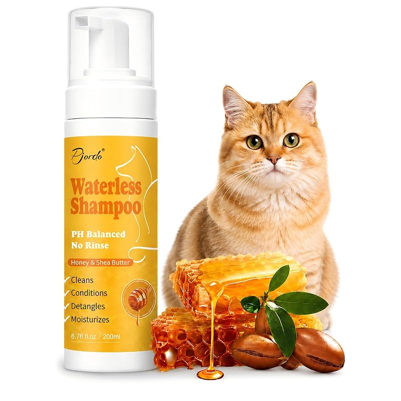 Shampoo a Seco para Gatos e Cães Pjordo com Mel e Manteiga de Karité, Sem Enxágue, 200 mL