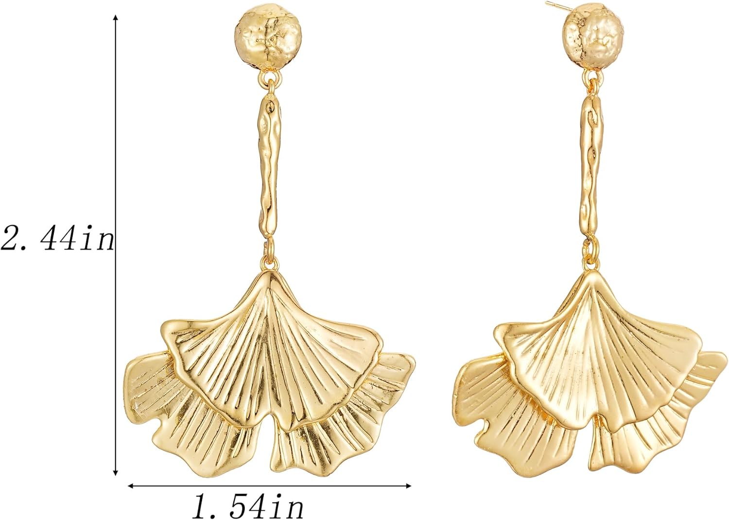 Sylph Large Gold Earrings for Women, Chunky Gold Statement Drop Dangle Earring Maple Leave Ginko Leaf Jewelry Gifts