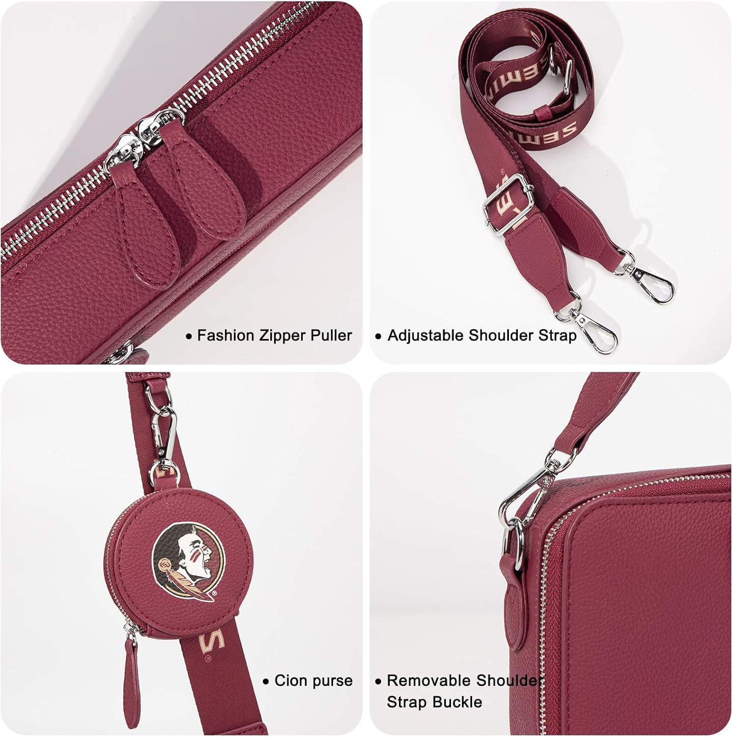 NCAA Crossbody Bag with Mini Purse, Women Crossbody Shoulder Handbag with Adjustable Strap, Trendy Leather Travel Purse