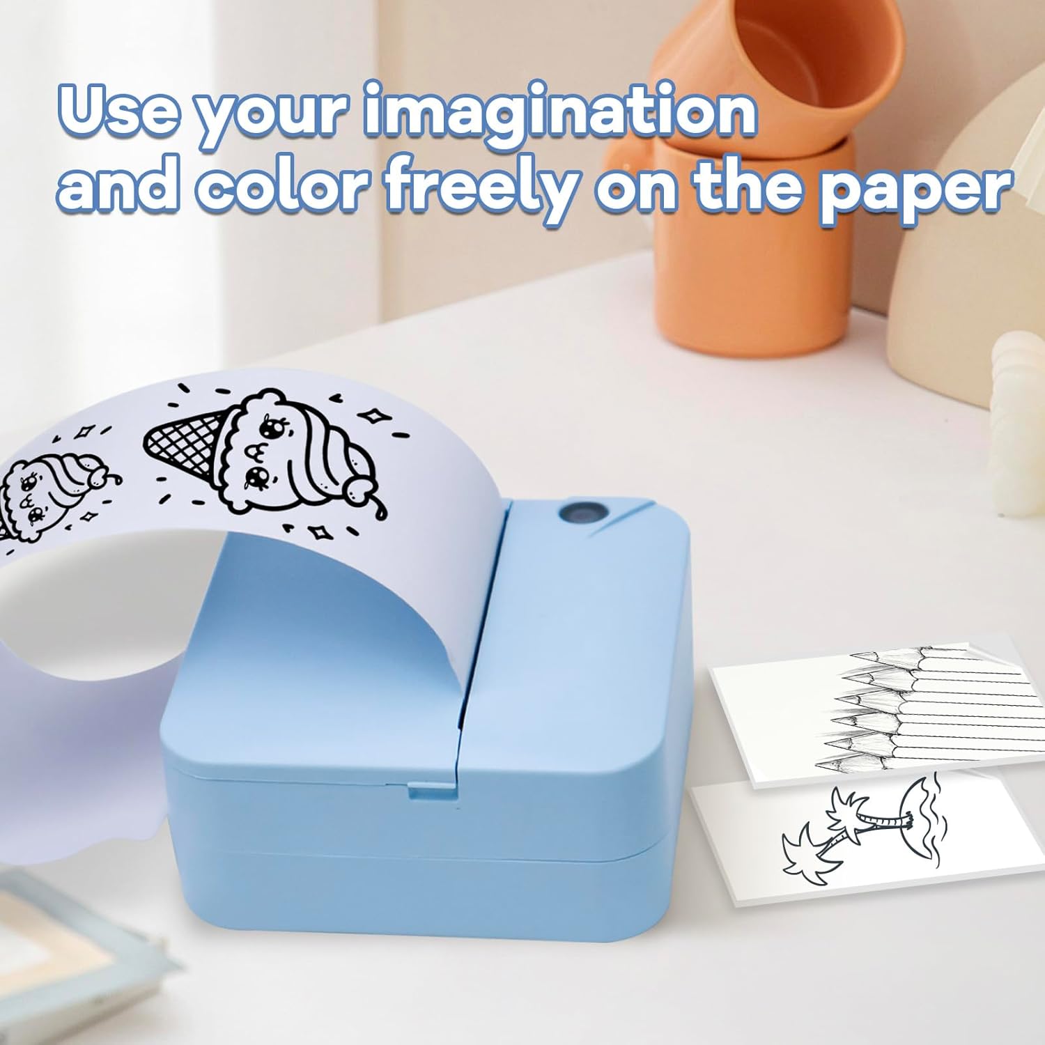 Portable Mini Thermal Printer, Pocket Sticker Maker for Kids Cute Bluetooth Phone Printer with 2 Rolls Paper for Study Graphics, Notes, Fun, DIY, Compatible with Phone or Tablet