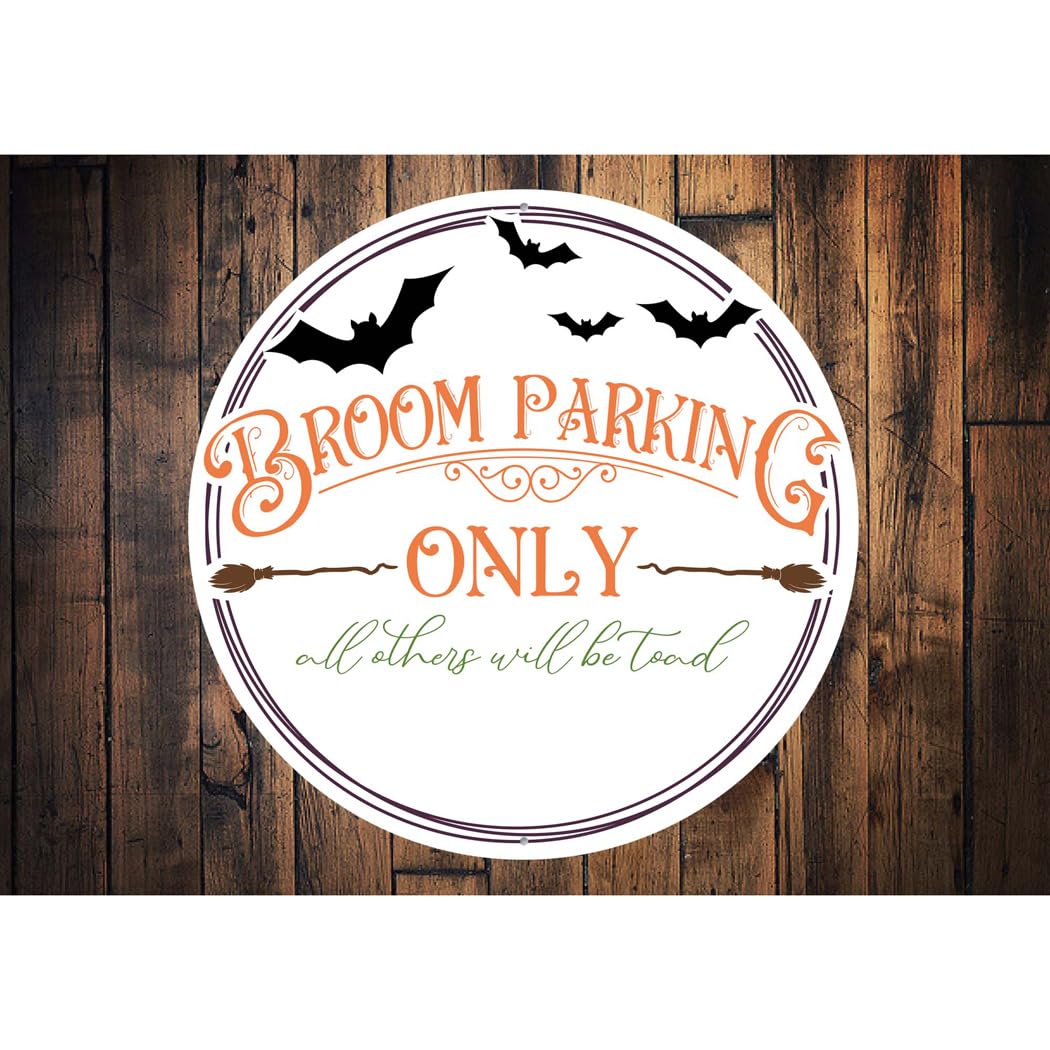 Broom Parking Only Halloween Bats Sign - 12-inch Circle