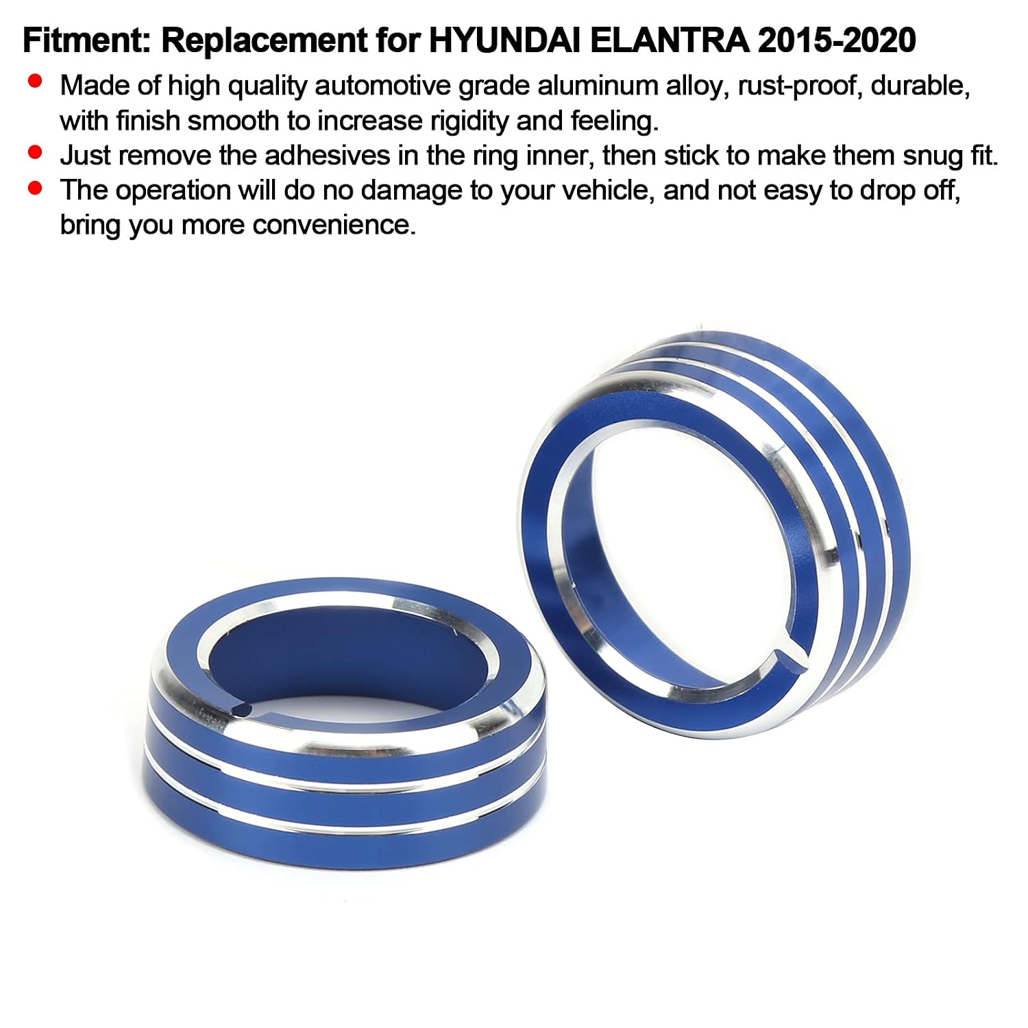2pcs Blue Aluminum AC Knob Covers Compatible with Hyundai Elantra 2015-2020