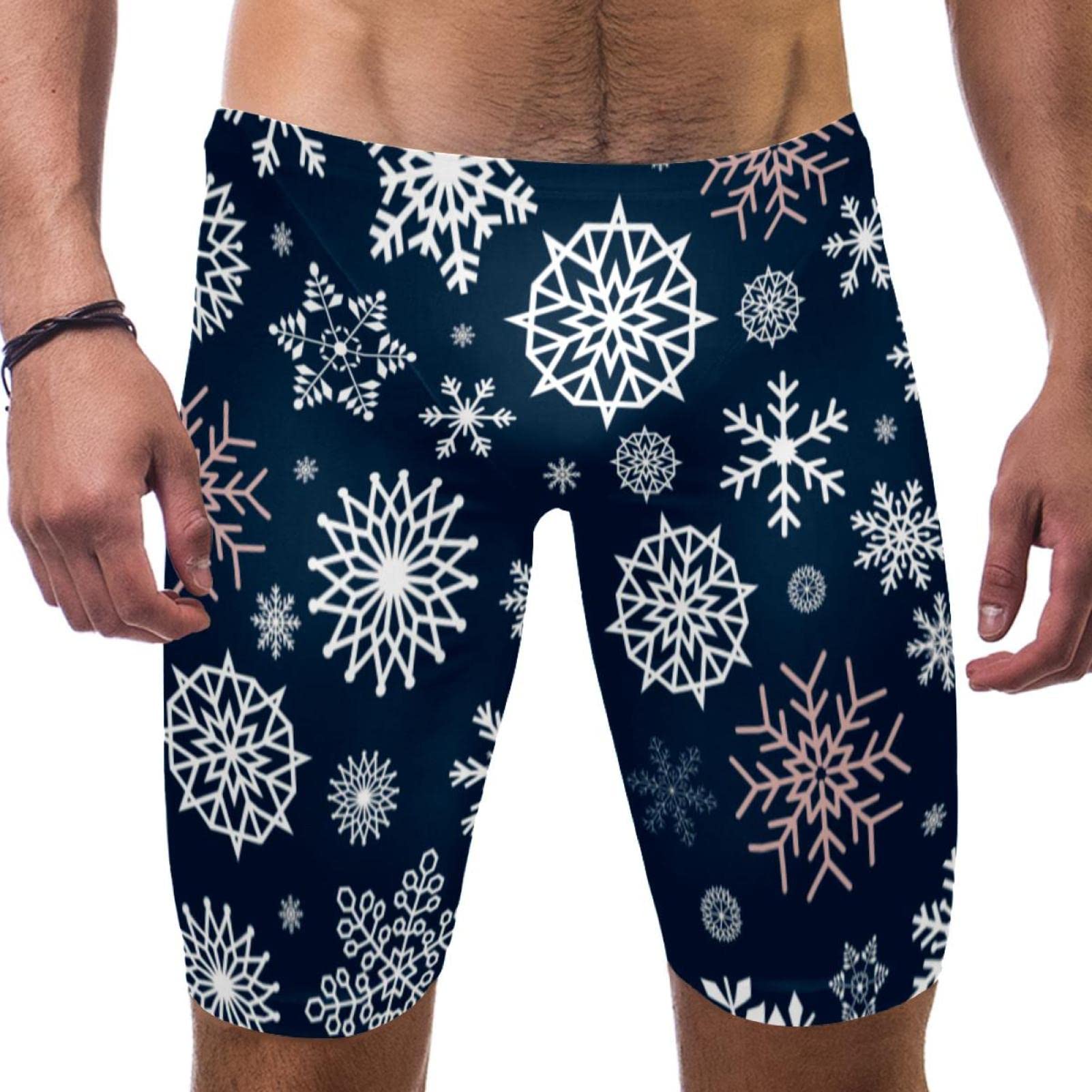Bañadores ajustados de hombre tipo jammers de natación azul con copos de nieve L 6