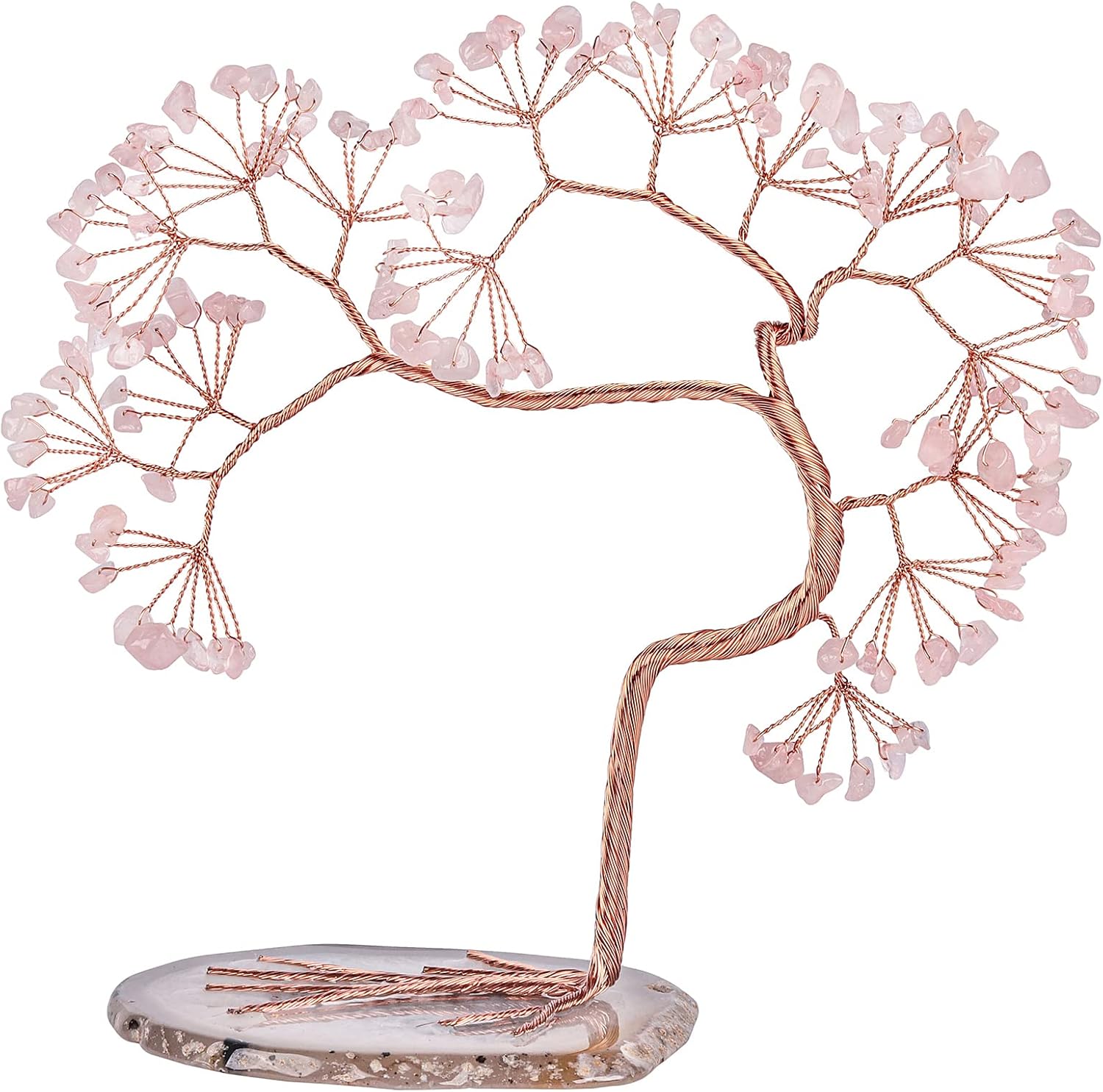 mookaitedecor Natural Green Aventurine & Aquamarine Crystal Tree with Agate Slice Base, Feng Shui Money Tree Bonsai Sculpture for Home Office Altar Table Decoration 7-8 Inch