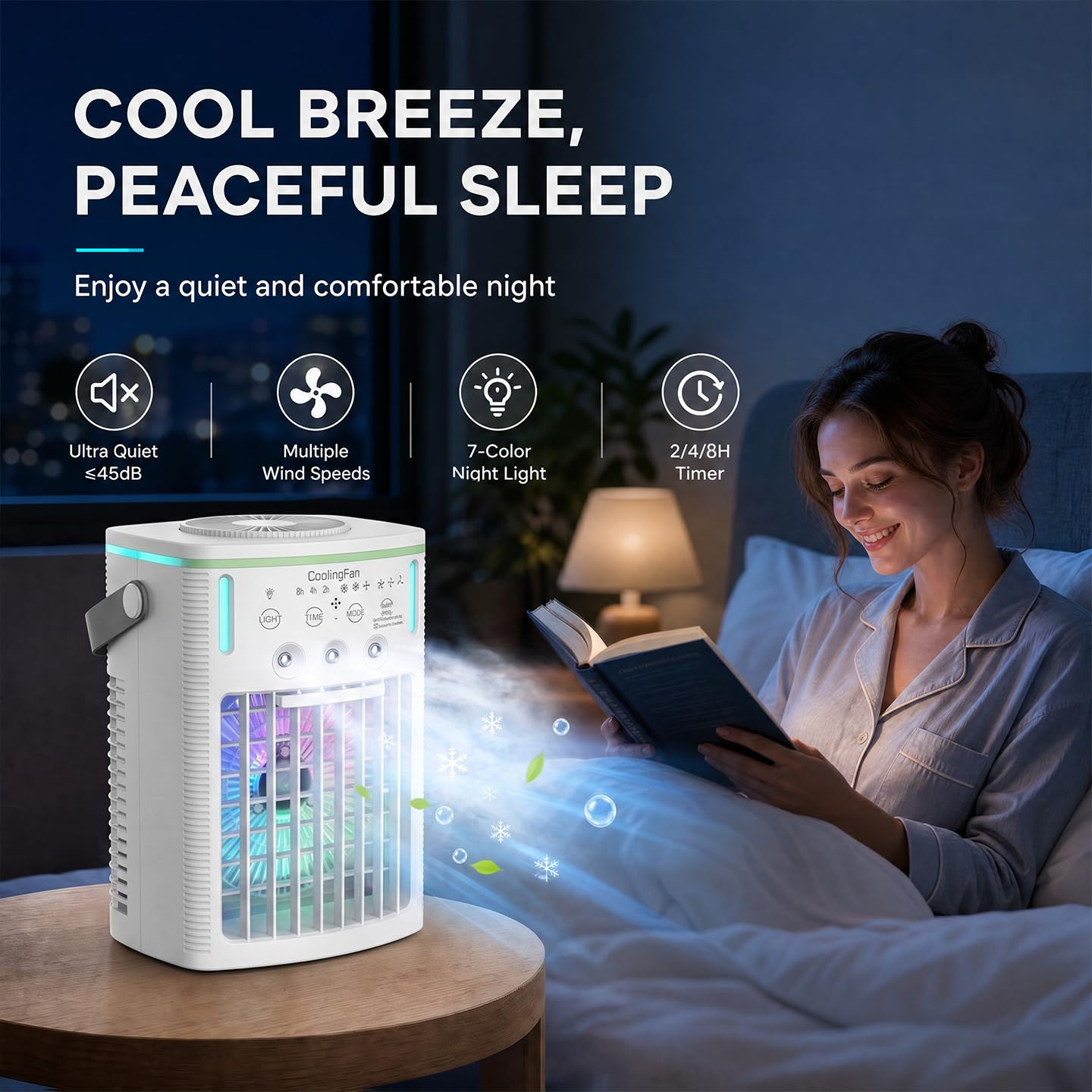 Klimaanlage Mobil,6 in 1 Mobiles Klimagerät,1000ml Mobile Klimaanlage mit Fernbedienung, 3 Geschwindigkeiten, 3 Nebelmodi, Typ-C,7 Farben Licht, 2-8H Timer, Tragbarer Klimaanlage für Zimmer/Büro