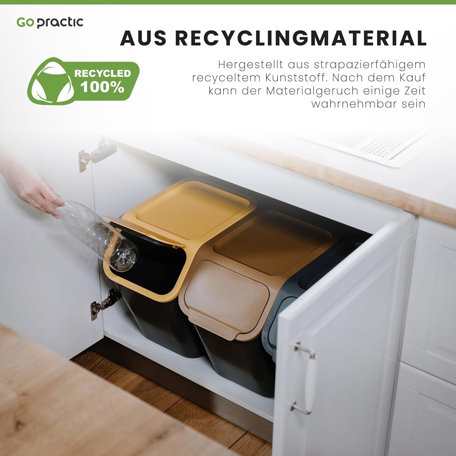 Küchen Mülleimer 2x 25L Schwarz mit Deckel, für Gemischte Abfälle, Mülltrennsystem für Recycling, Abfallbehälter zur Trennung, Click-Funktion, Kunststoff Abfallbehälter zur Mülltrennung