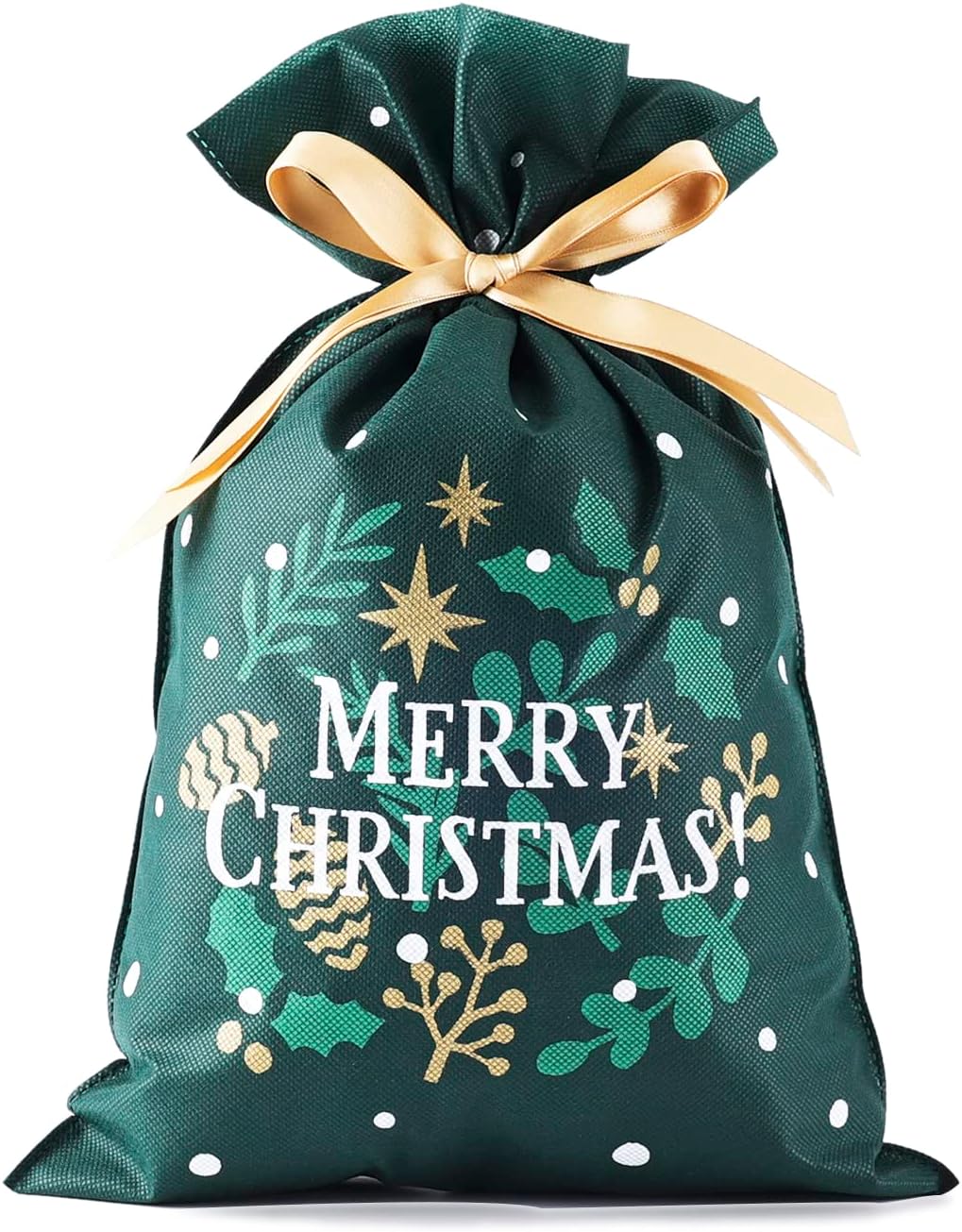 Yatinbos Christmas & Everyday Gift Bags Bundle: 6-Pack Green Drawstring Bags & 6-Pack Grey Bags with Yellow Ribbon, 12"x18" Large Reusable Fabric Gift Bags for All Occasions