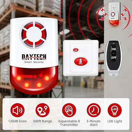 Miniatura 2 de Daytech Sistema de alarma de seguridad inalámbrico con sirena estroboscópica, botones de pánico y alerta SOS para el hogar, tiendas minoristas (2