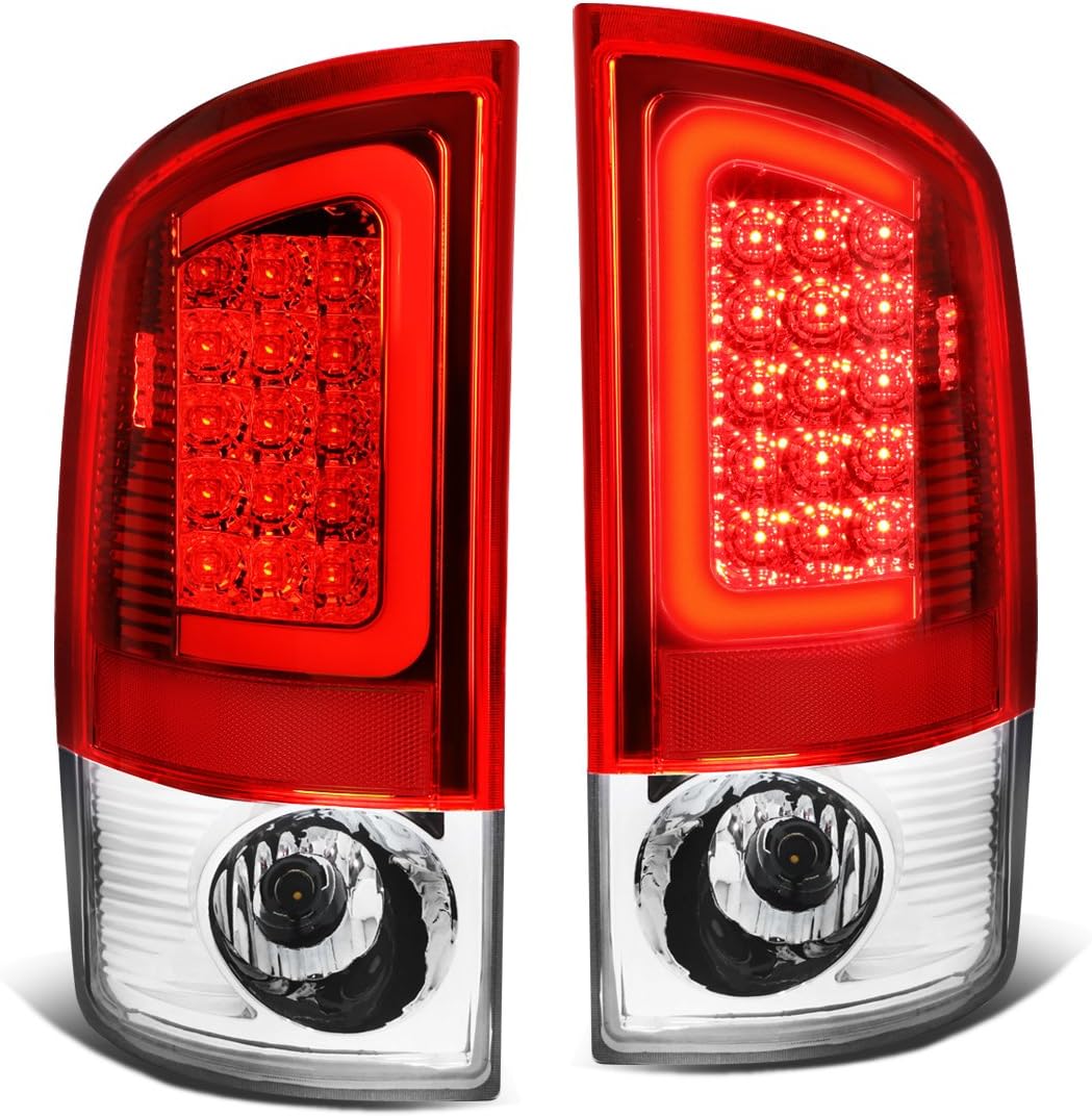 Auto Dynasty LED Tail Light Compatible with 2007-2009 Dodge Ram 1500 2500 3500, Reverse Brake Lamp with Red 3D LED C-Tube Bar, Driver and Passenger Side, Black Housing Smoked Lens