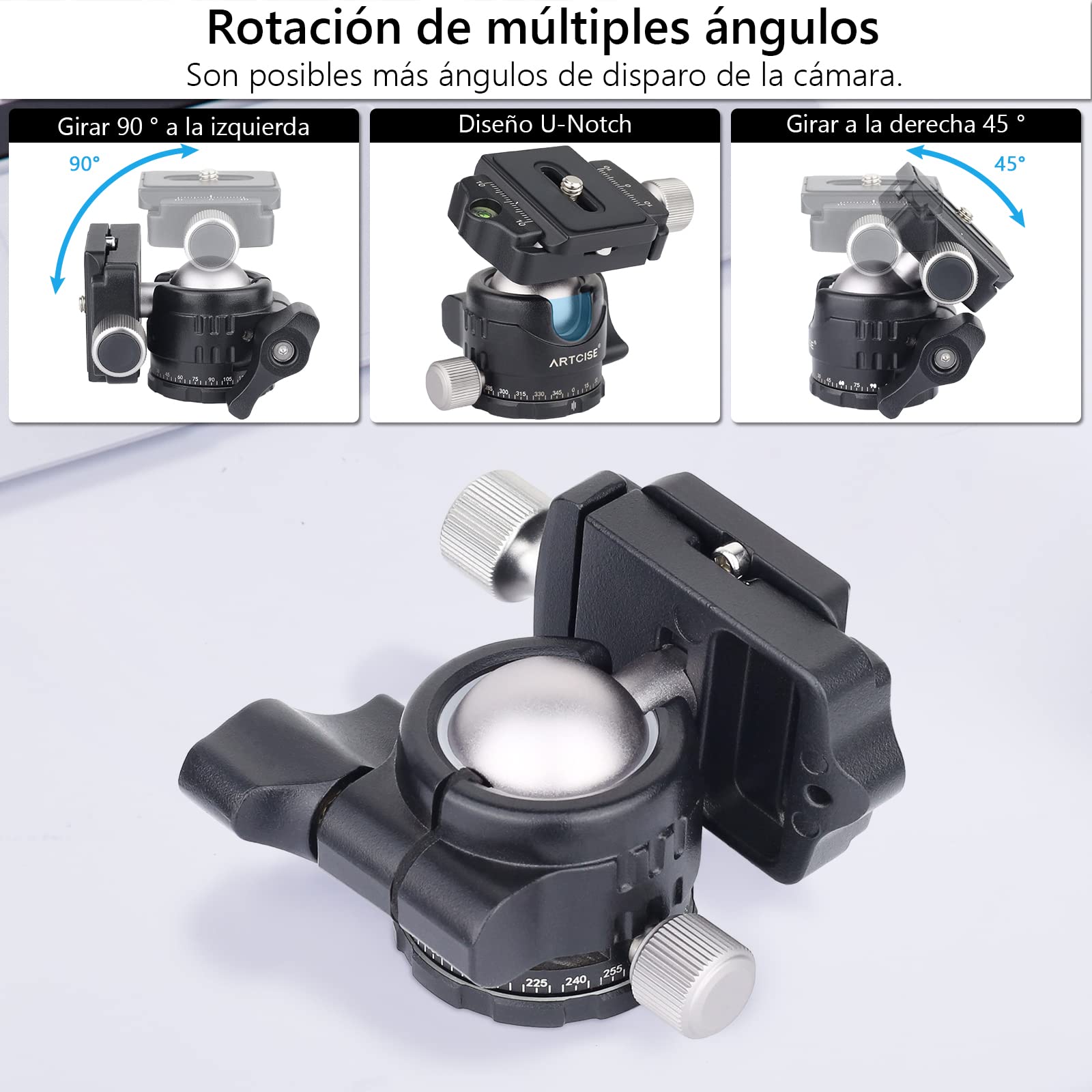 Cabezal de trípode de perfil bajo, ARTCISE EB30S Mini cabeza de bola de metal de 30 mm de diámetro, placas de liberación rápida de 1/4 ", 3 tornillos de conversión de 1/4" a 3/8 "para cámara, DSLR