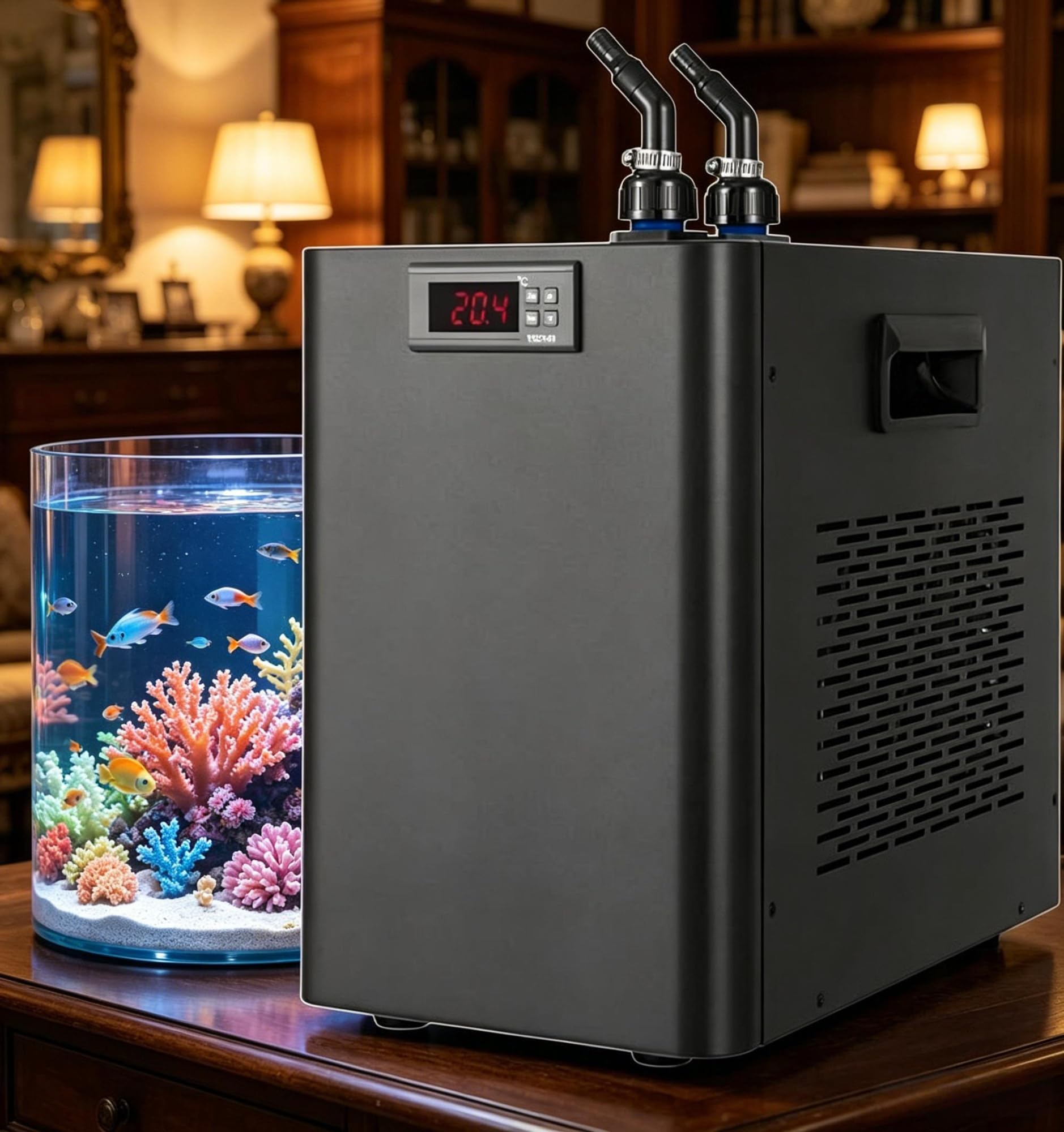 Enfriador de Acuario con compresor, Enfriador de Agua rápido para peceras, Incluye Bomba y tubería de 3 m, para corales de Arrecife y Cultivo de mariscos(100L(26gal))