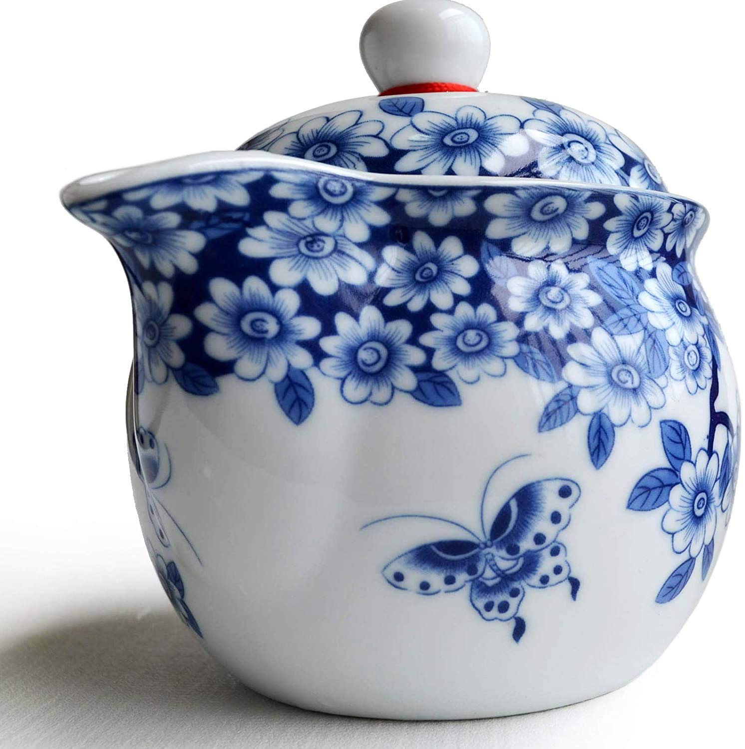 Small Porcelain Teapot, 9oz Tea Pot with Stainless Steel Infuser Classical Chinese Penoy Flower (Love of Butterfly)