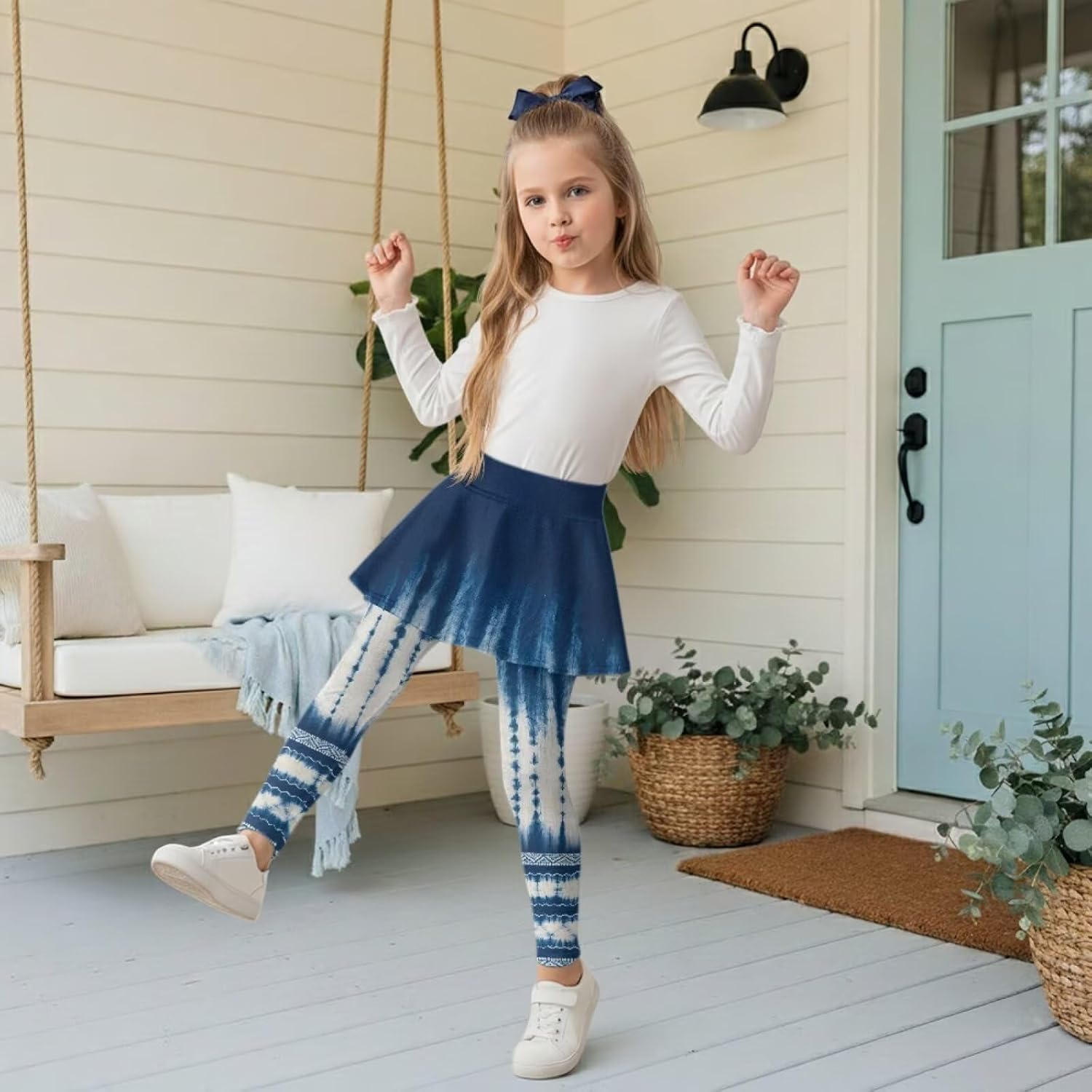 Girls Leggings with Skirt School Uniform Pants for Girls High Waisted Leggings for Athletic Sports Size 5-14