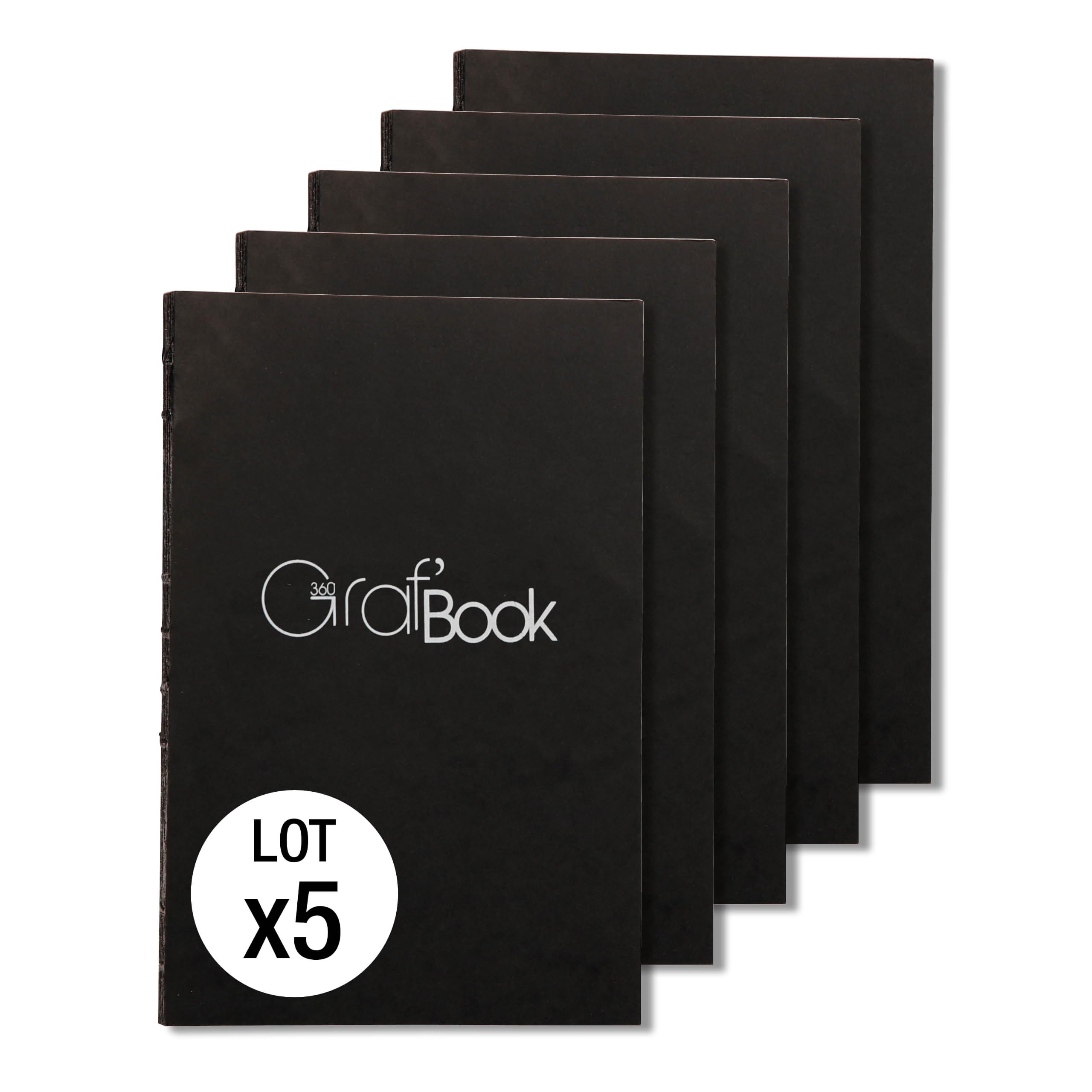 Clairefontaine 975801C - Carnet Cousu Graf'Book 360° - 100 Feuilles Papier Dessin Blanc à la Surface Lisse - A5 14,8x21 cm 100g - Orientation Portrait - Paquet de 5 Blocs