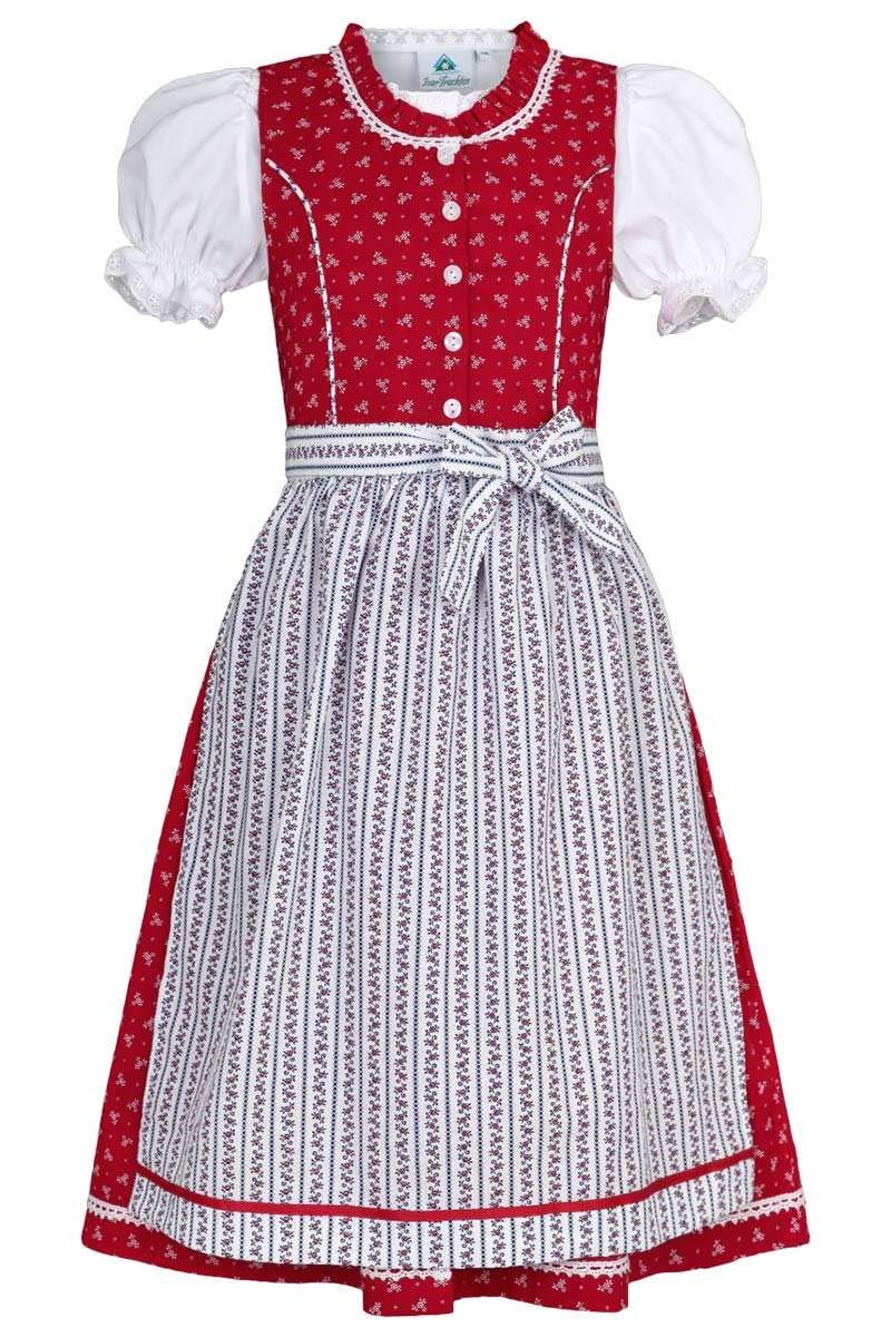 Isar-Trachten Dziewczęcy dirndl czerwony z bluzką, czerwony, 80