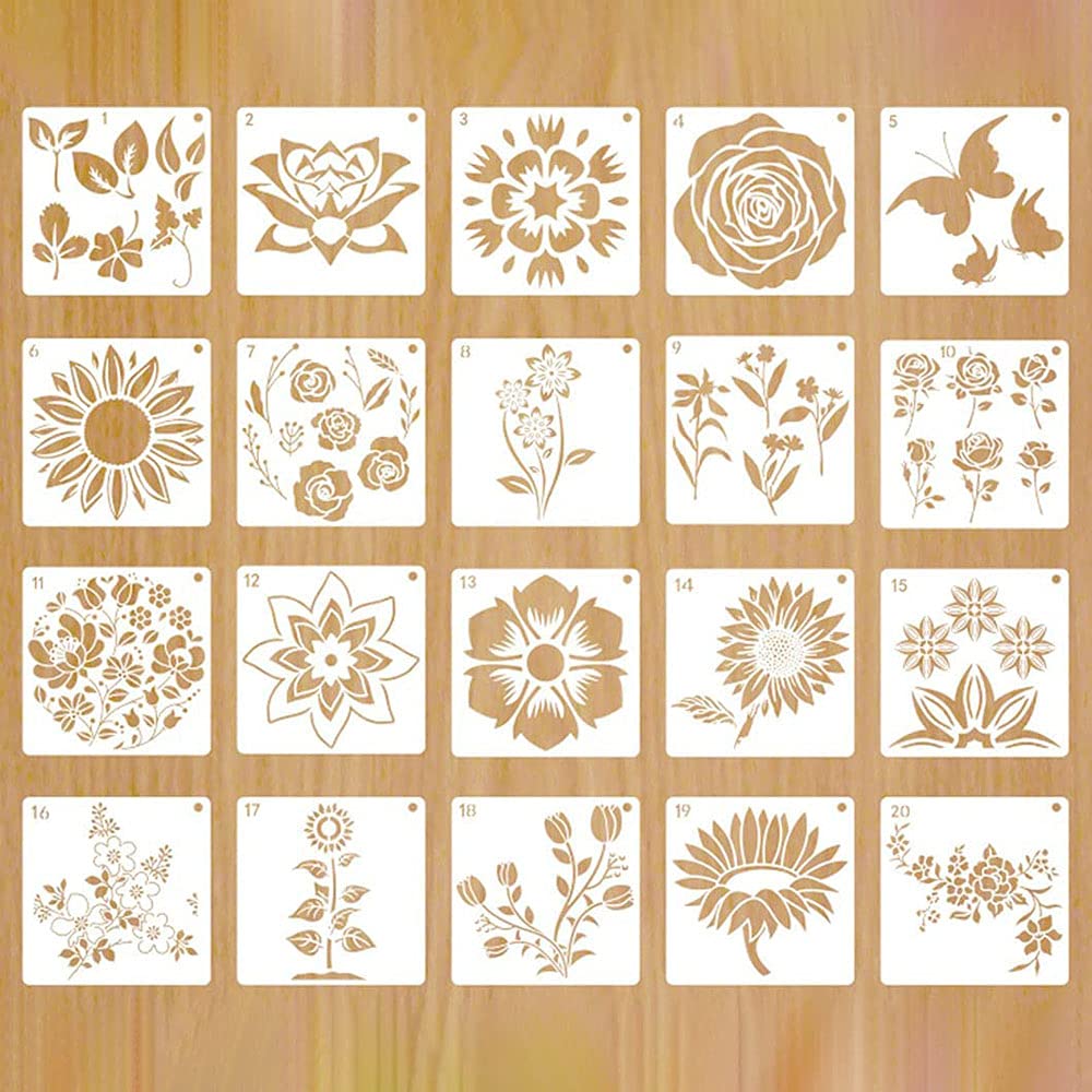 MWOOT 24 stuks plantenschildersjabloon, herbruikbare tekensjablonen voor tropische botanische varen esdoornblad ontwerp, doe-het-zelf kunst schilderij stencil set voor canvas kaart houten meubels