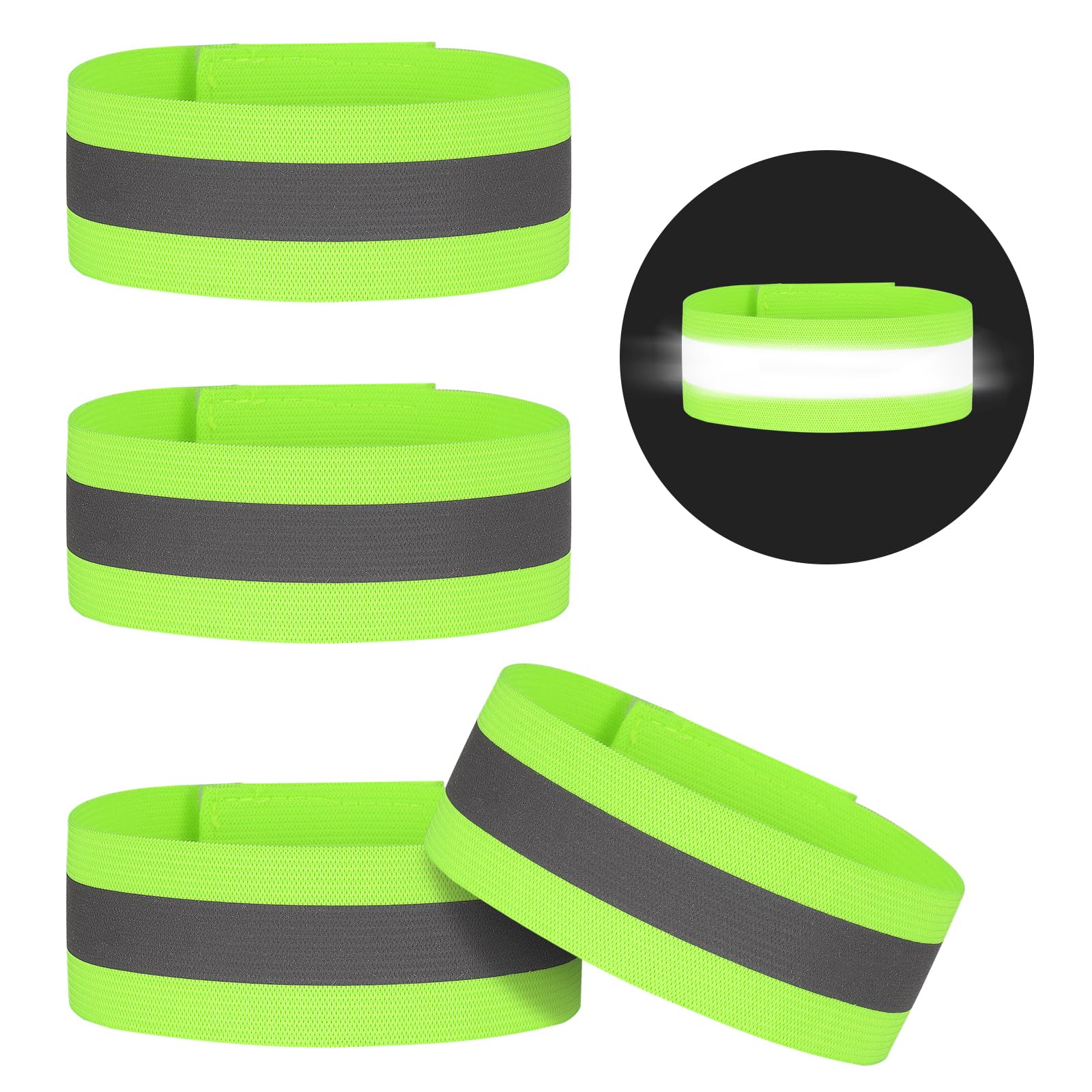 Lot de 4 bracelets réfléchissants - Équipement de sécurité - Haute visibilité - Pour la course, le vélo, le chien