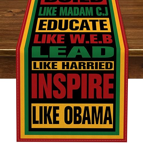 Nepnuser Camino de mesa negro del mes de la historia de lino rústico afroamericano, fiesta, comedor, cocina, decoración interior y exterior, 90